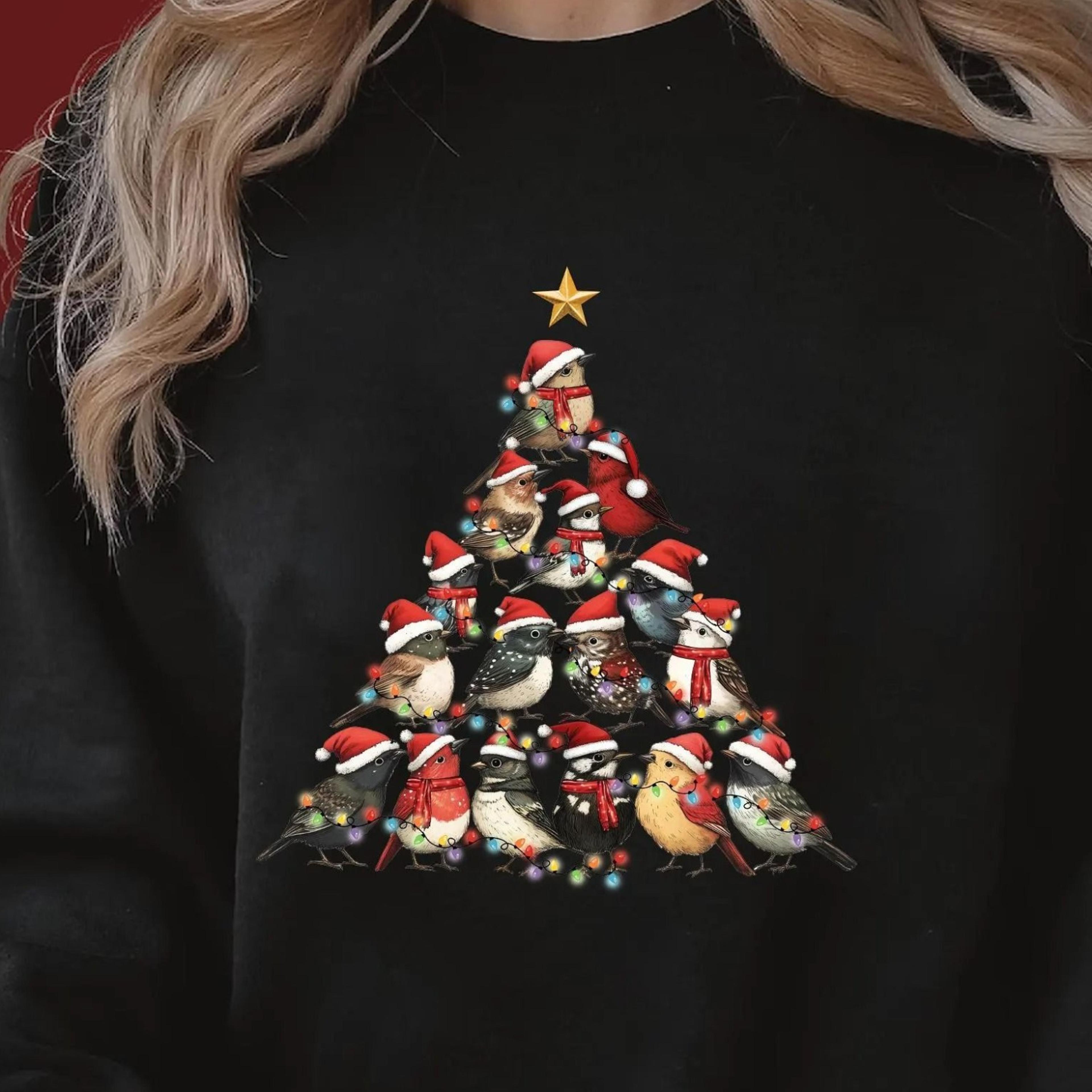 bird christmas tree shirt cotton bird lover holiday tee