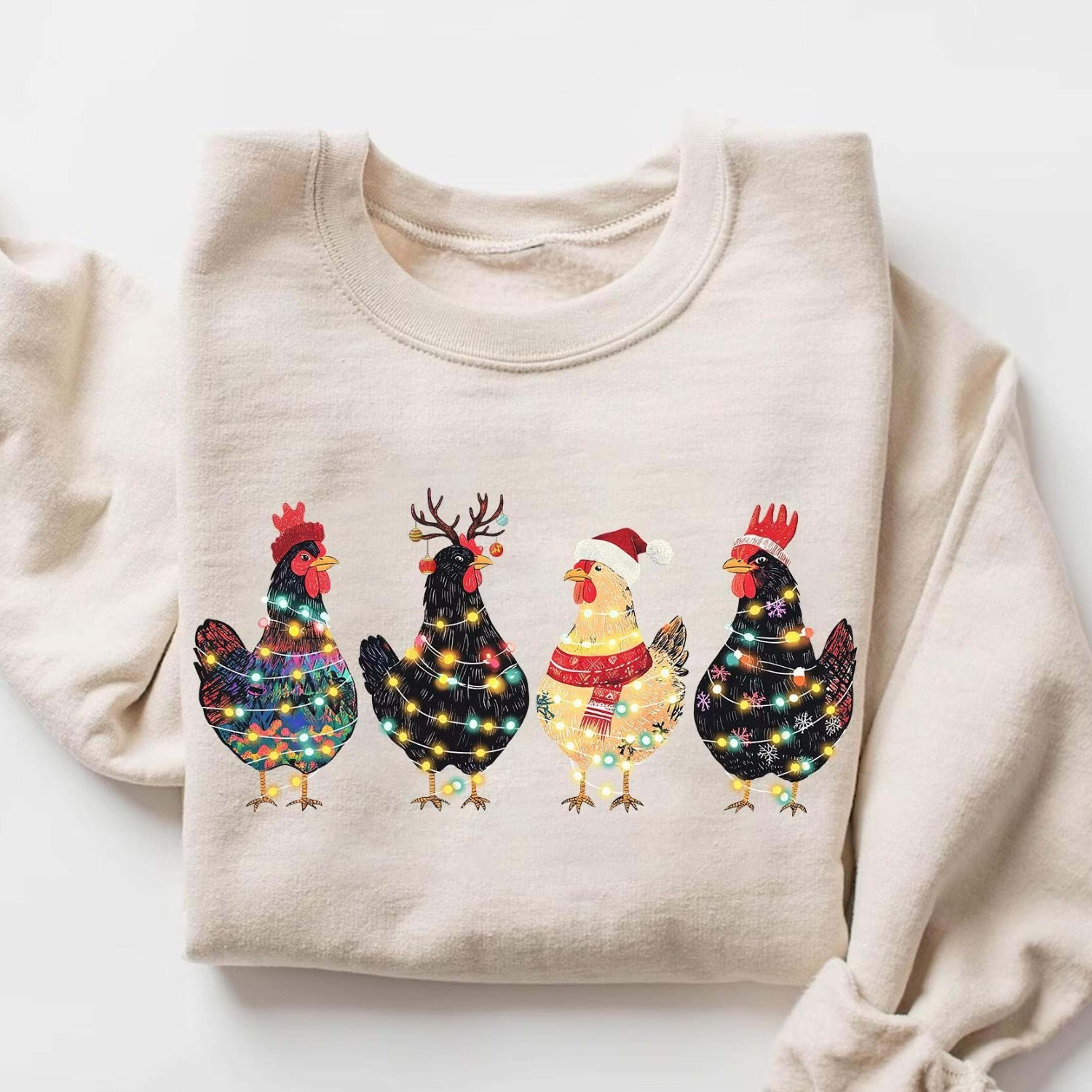 chicken christmas lights cotton t-shirt, farm chickmas