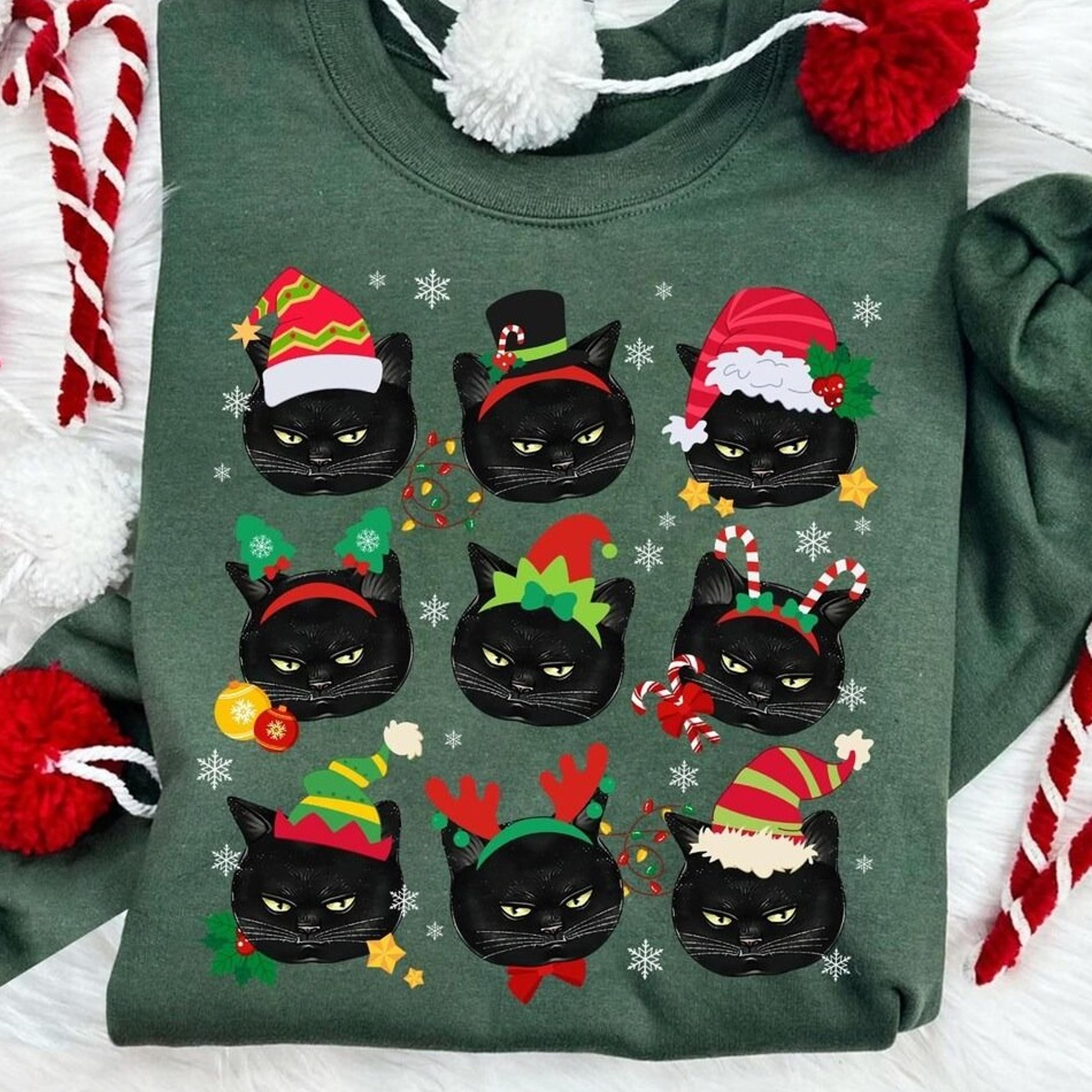 funny black cat christmas shirt grumpy holiday tee