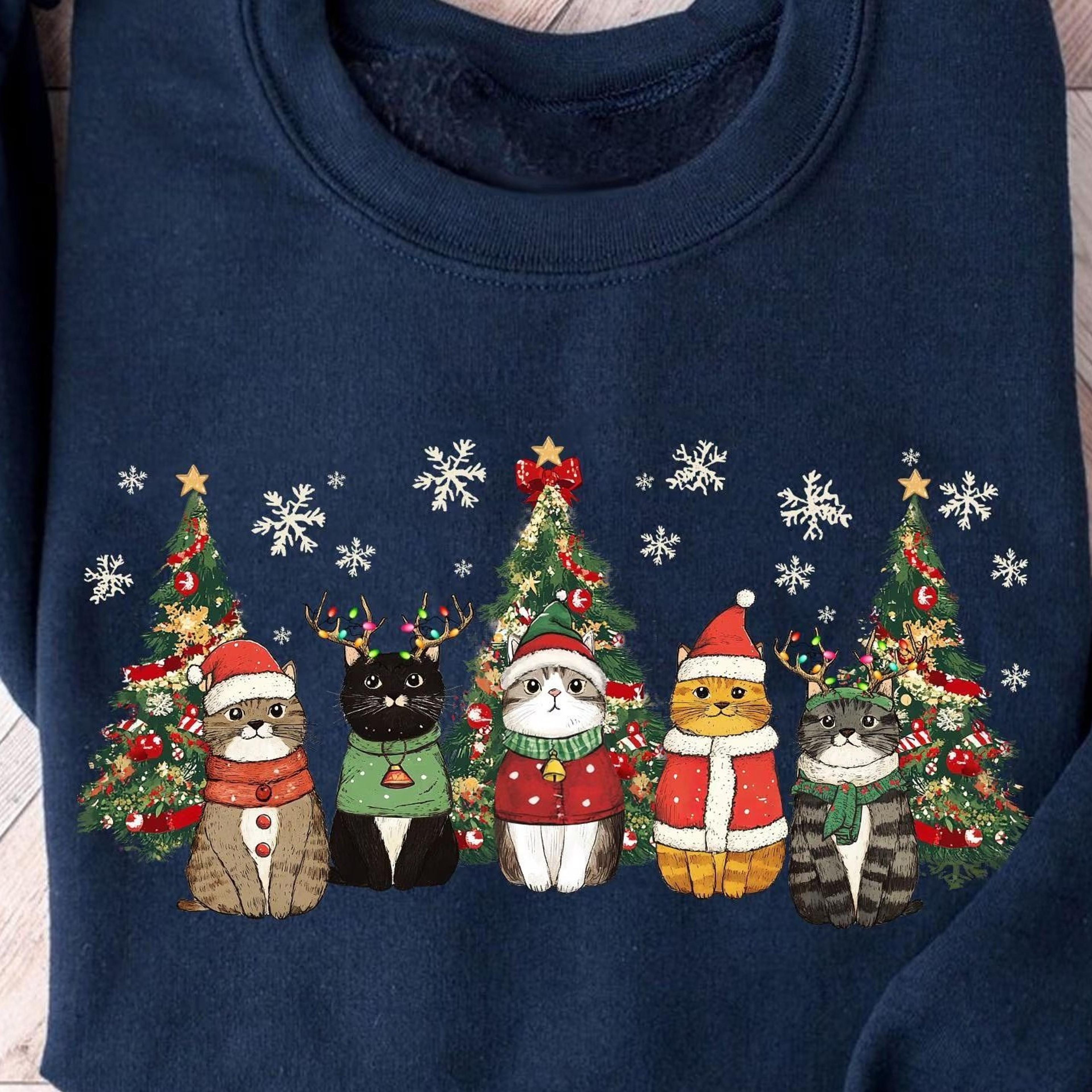 retro cat christmas shirt, moewy catmas shirt