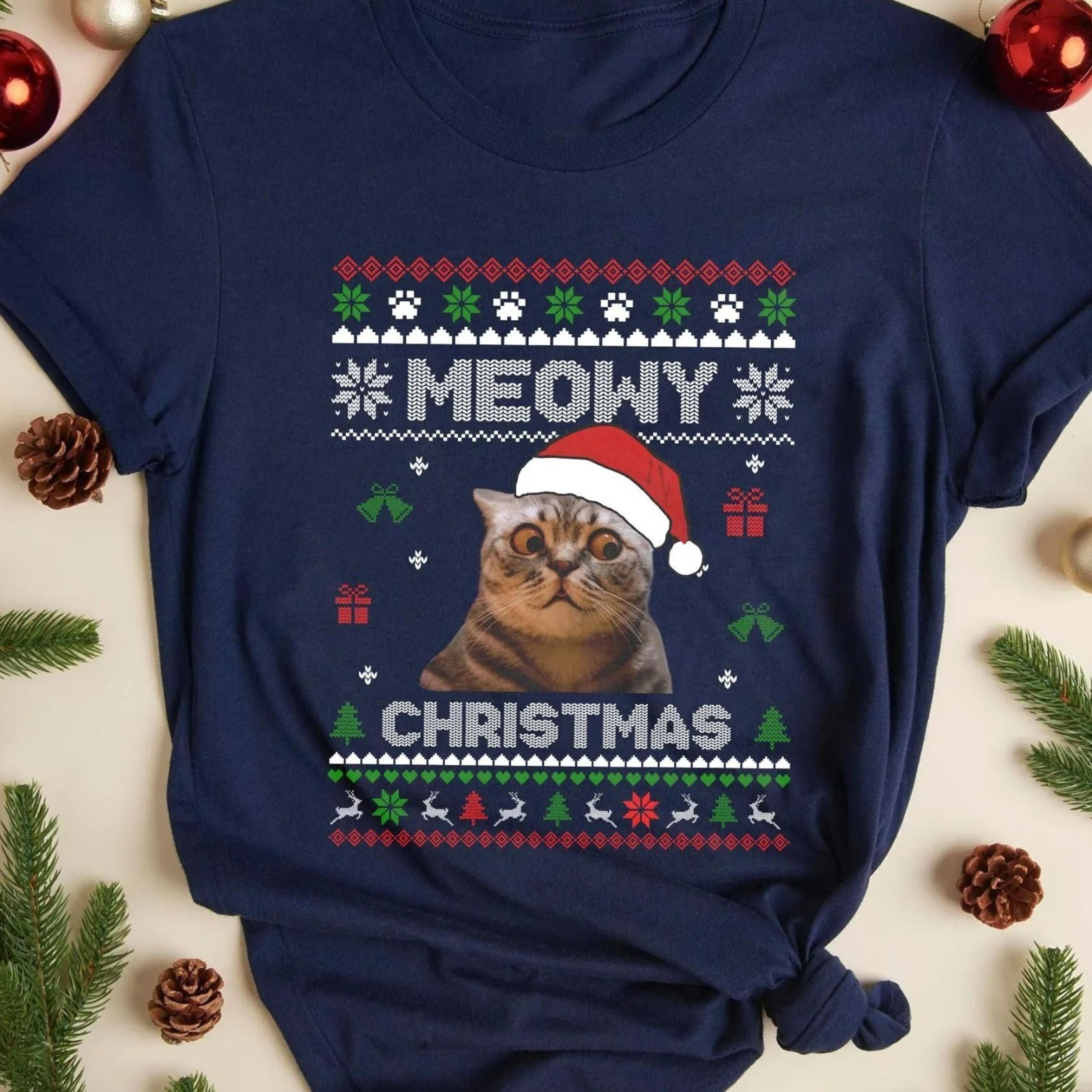 cat ugly christmas shirt meowy christmas cotton tee