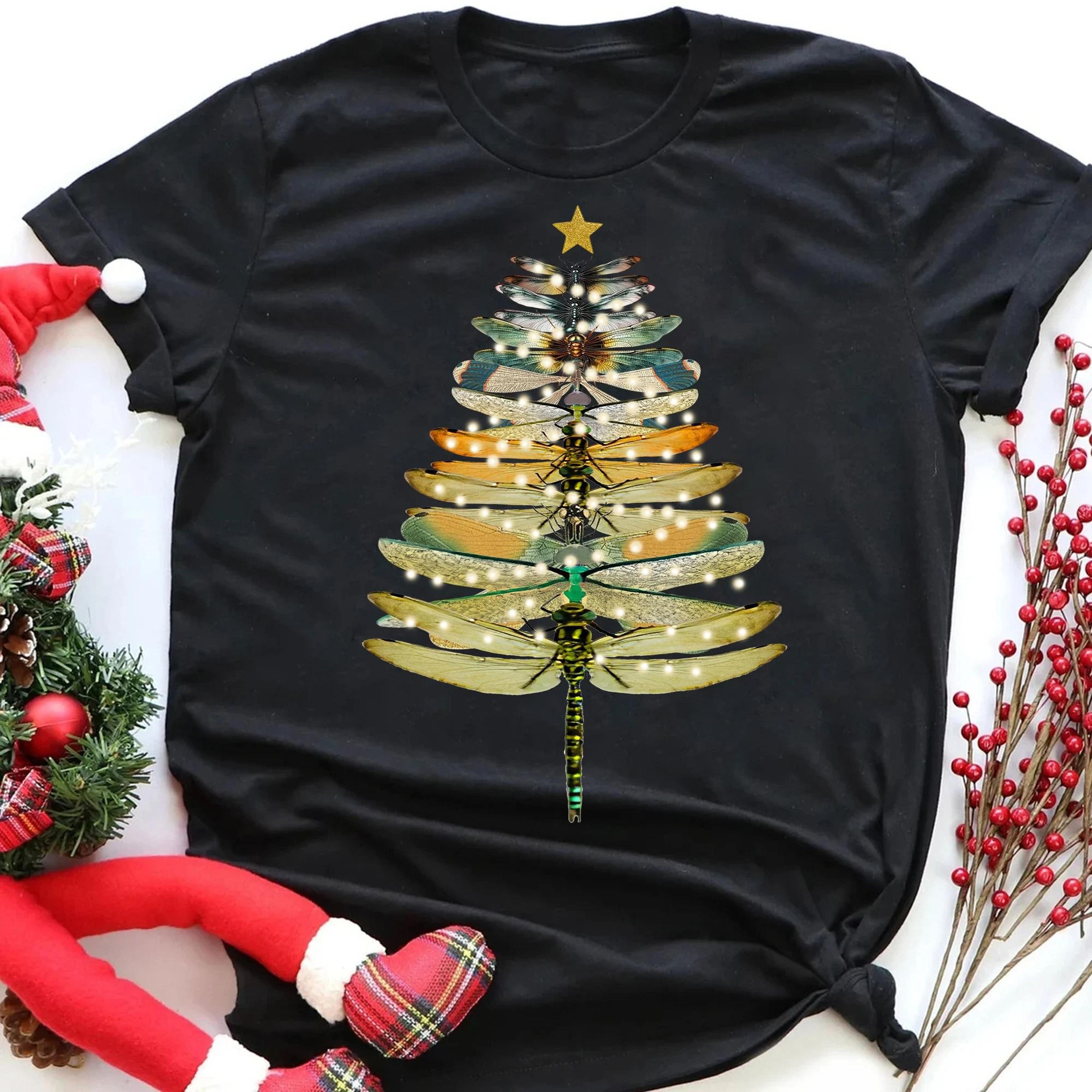 dragonfly christmas tree shirt vintage insect lover gift