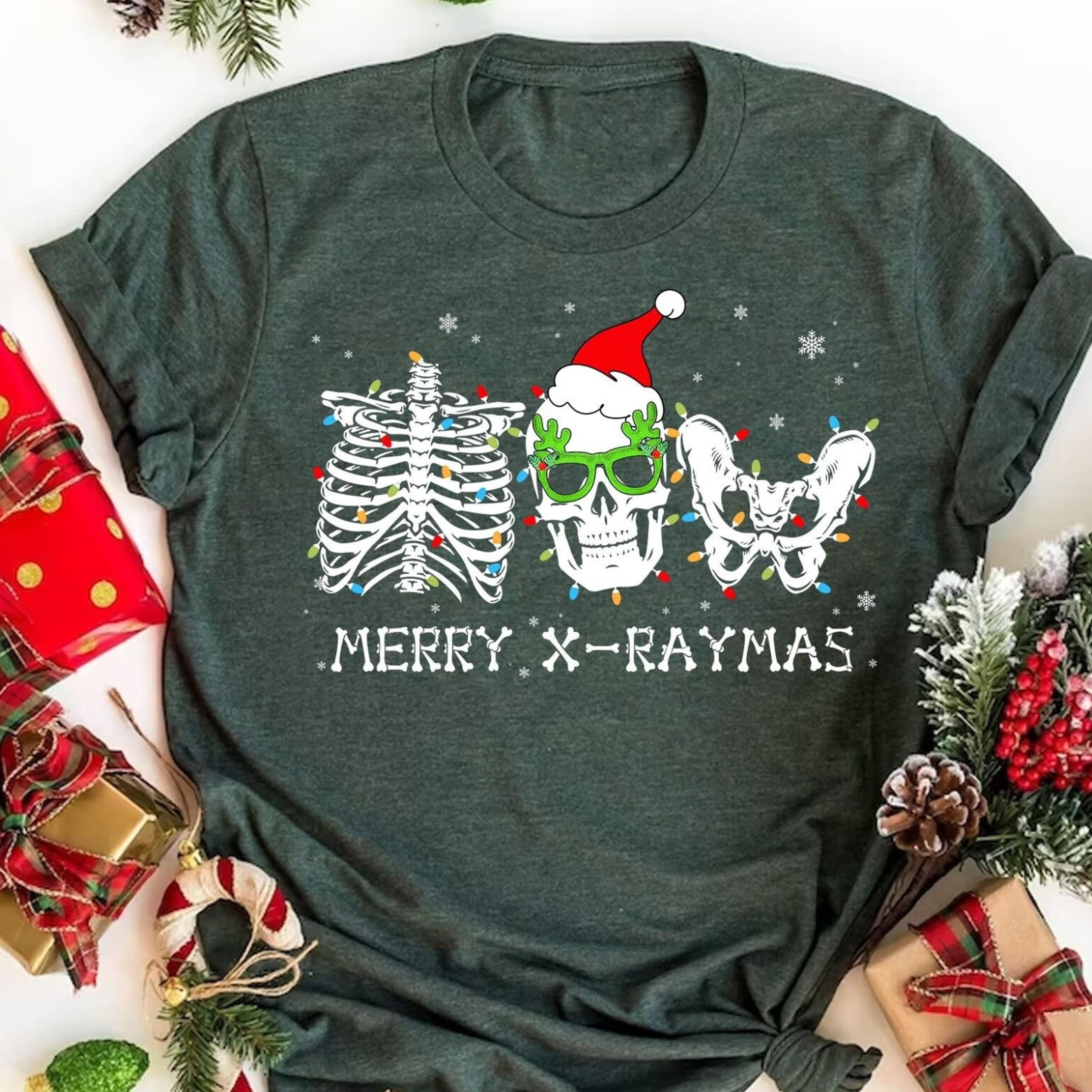 merry x-raymas radiology tech shirt christmas skeleton rib cage