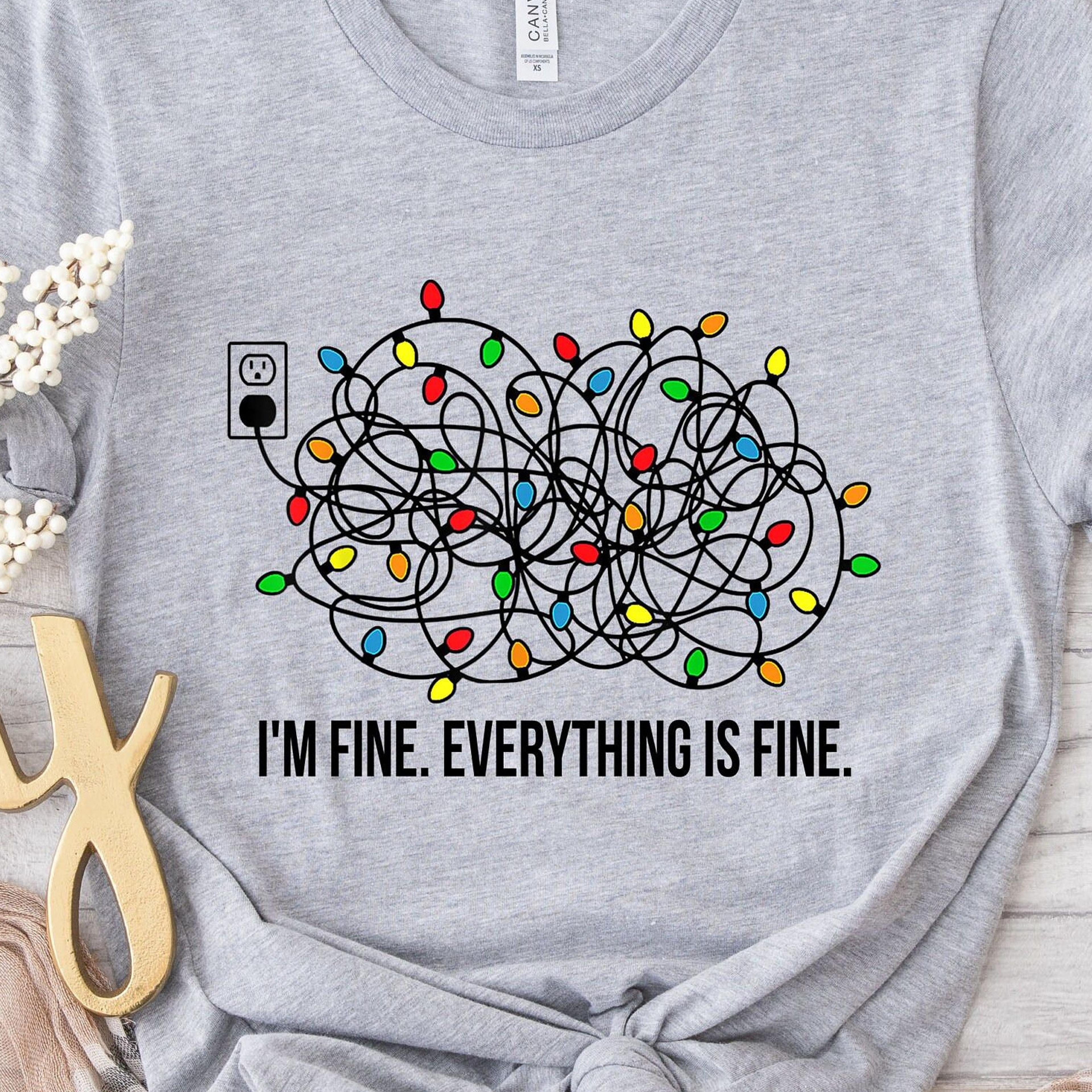 i'm fine everything is fine t-shirt funny christmas lights womens holiday sweatshirt