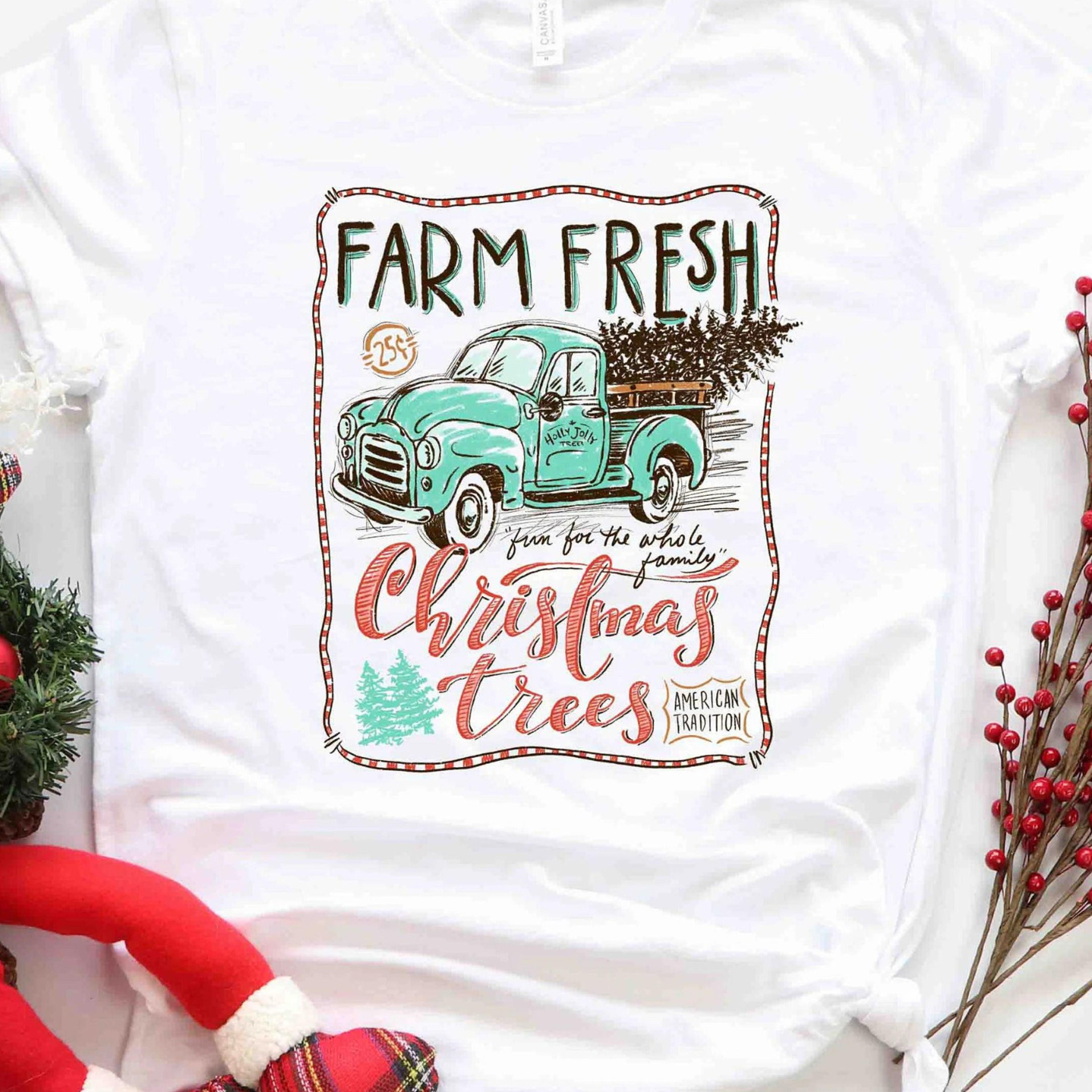 farm fresh christmas trees truck shirt, christmas t-shirt, christmas family, red truck shirt, christmas gift,