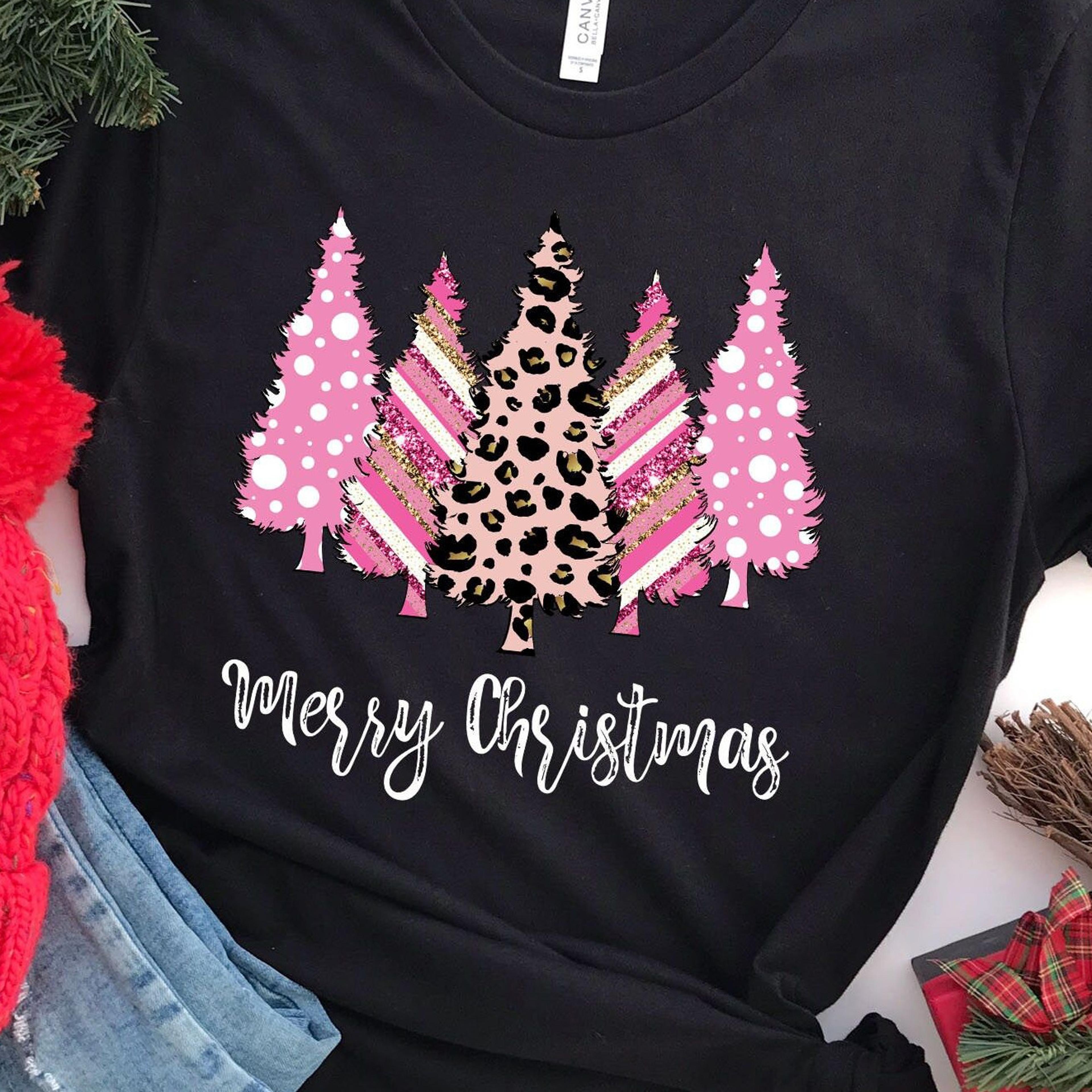 leopard print christmas tree t-shirt merry christmas women holiday sweatshirt
