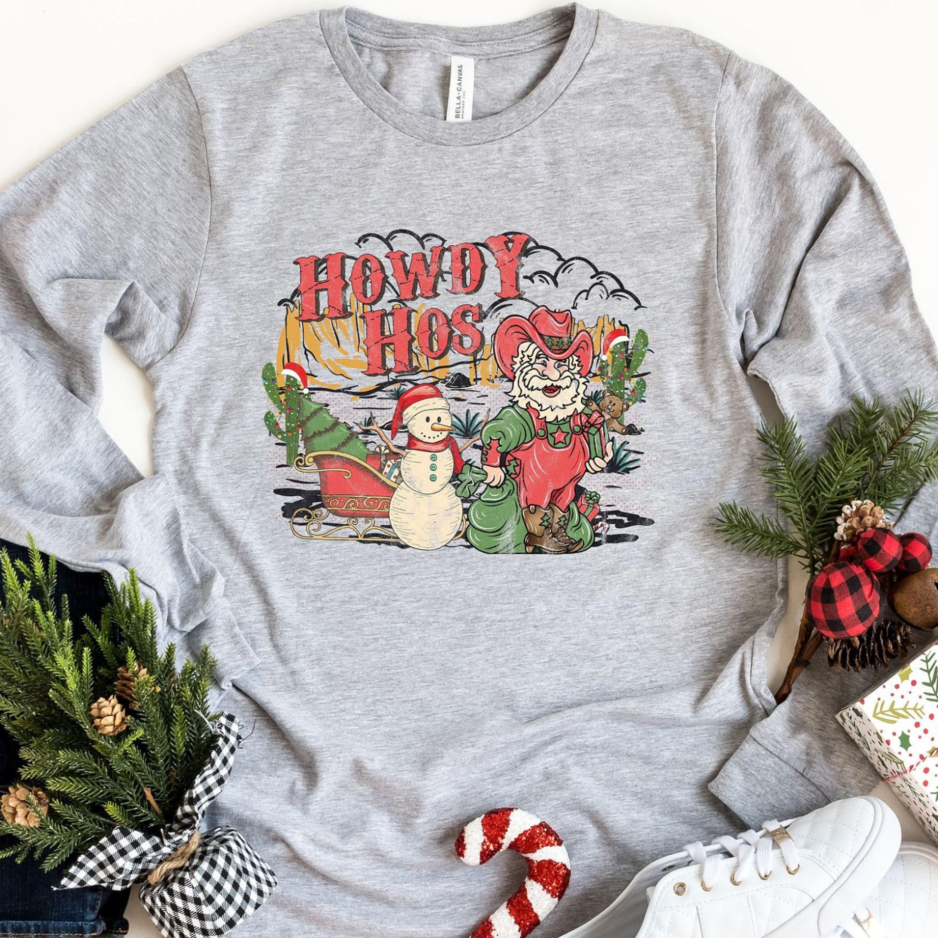 howdy ho ho christmas t-shirt santa cowboy western holiday sweatshirt