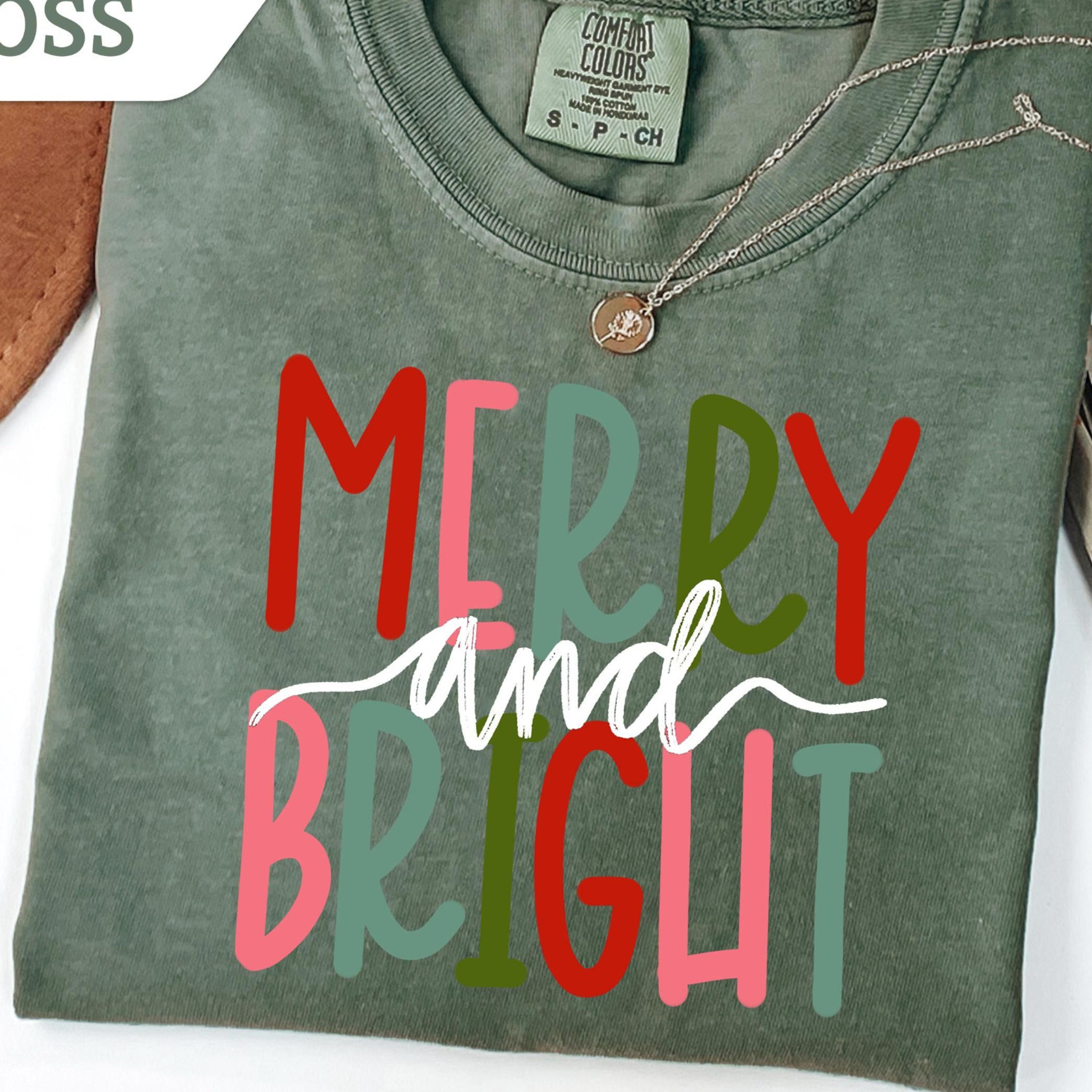 retro merry and bright t-shirt christmas lights cute womens holiday sweatshirt