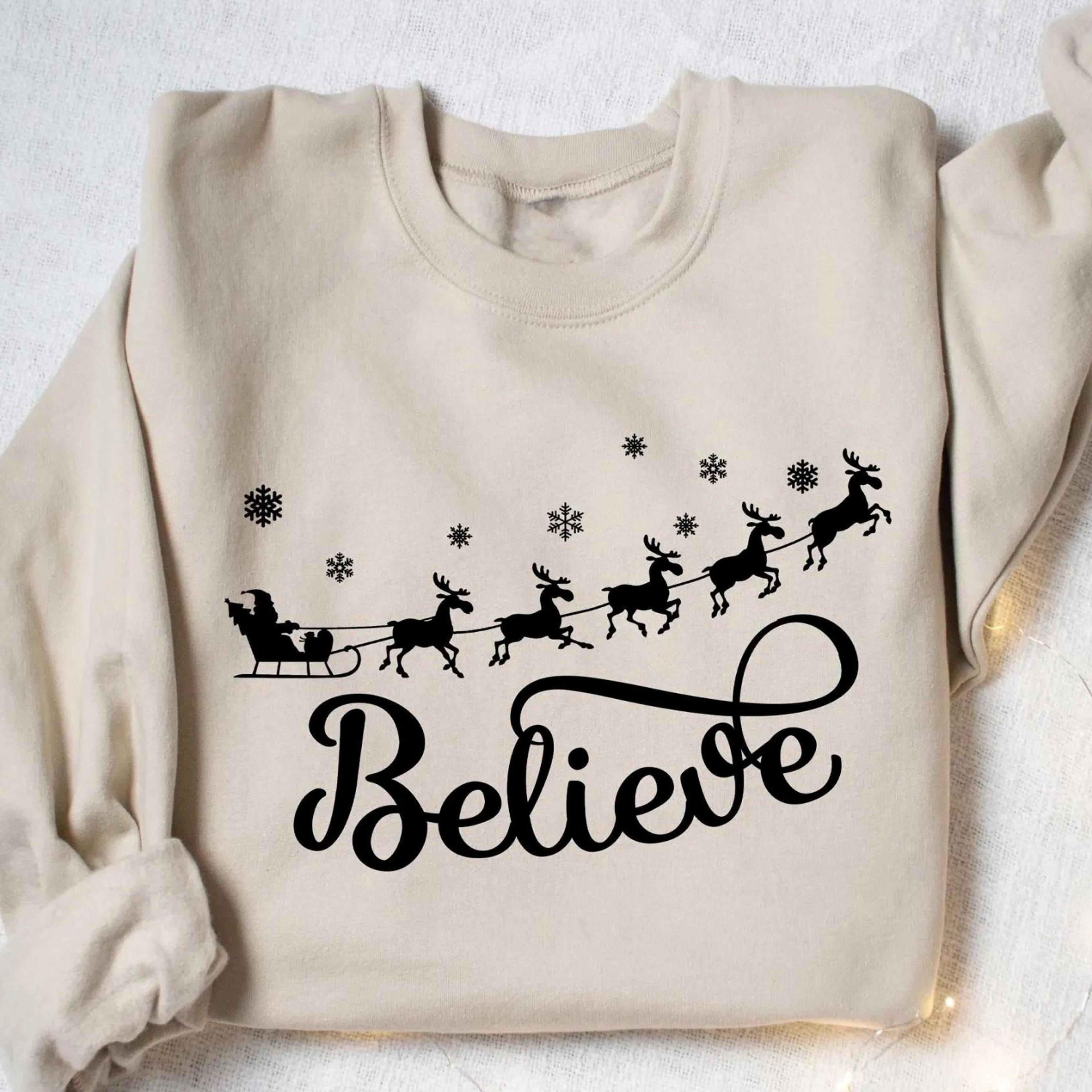 believe christmas t-shirt merry holiday family christmas party sweatshirt