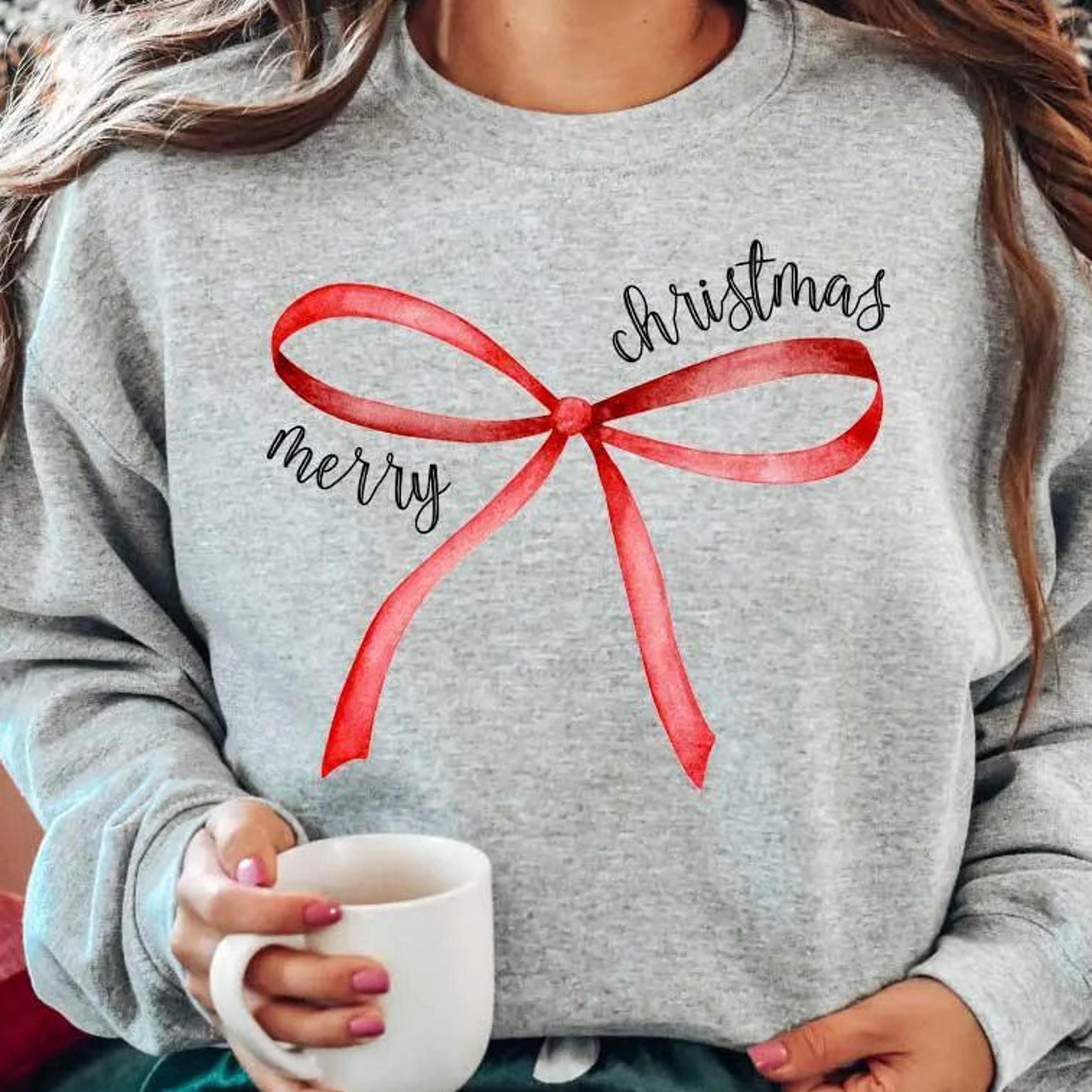 coquette merry christmas t-shirt cute bow womens holiday sweatshirt