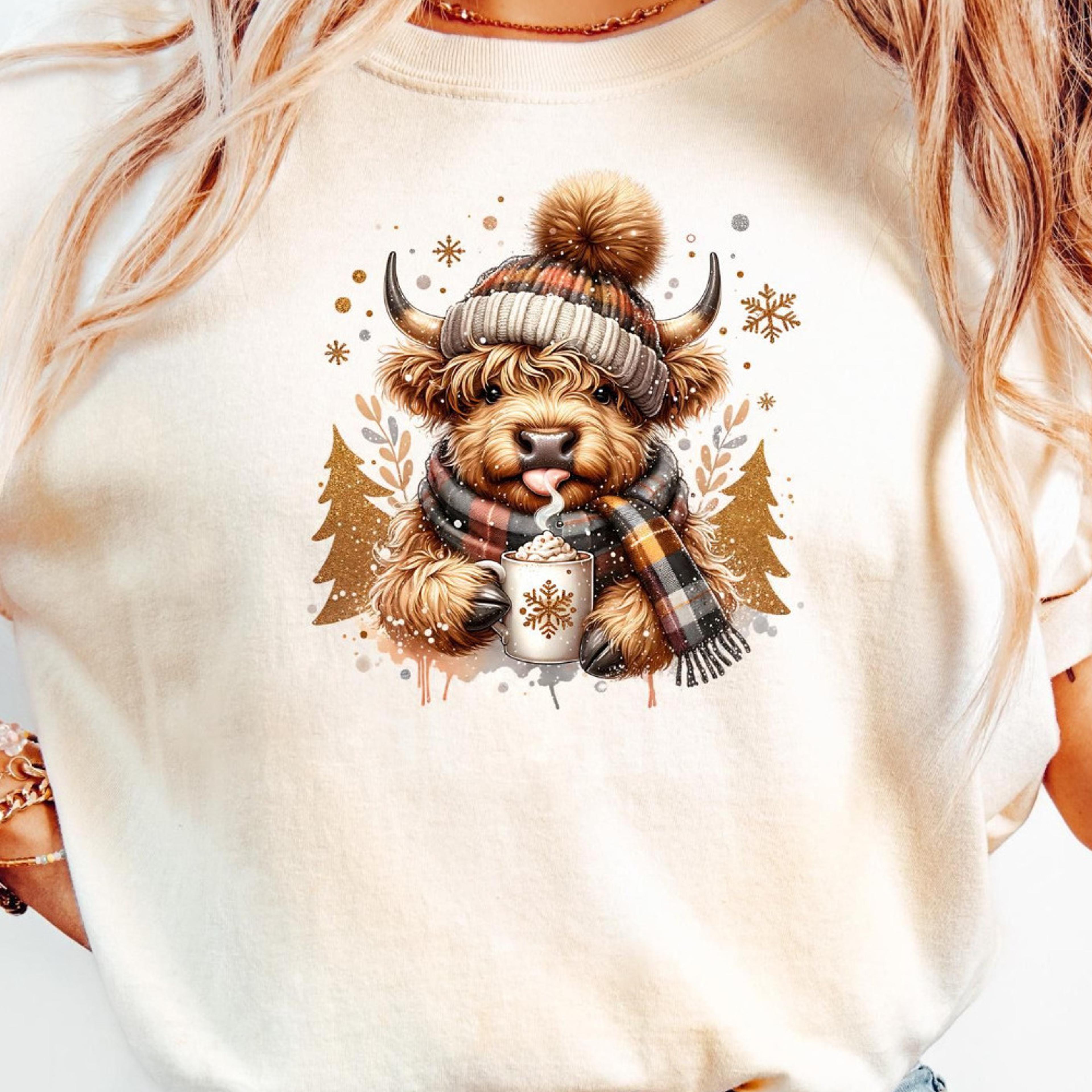 highland cow christmas t-shirt cute farm xmas cow lover holiday sweatshirt