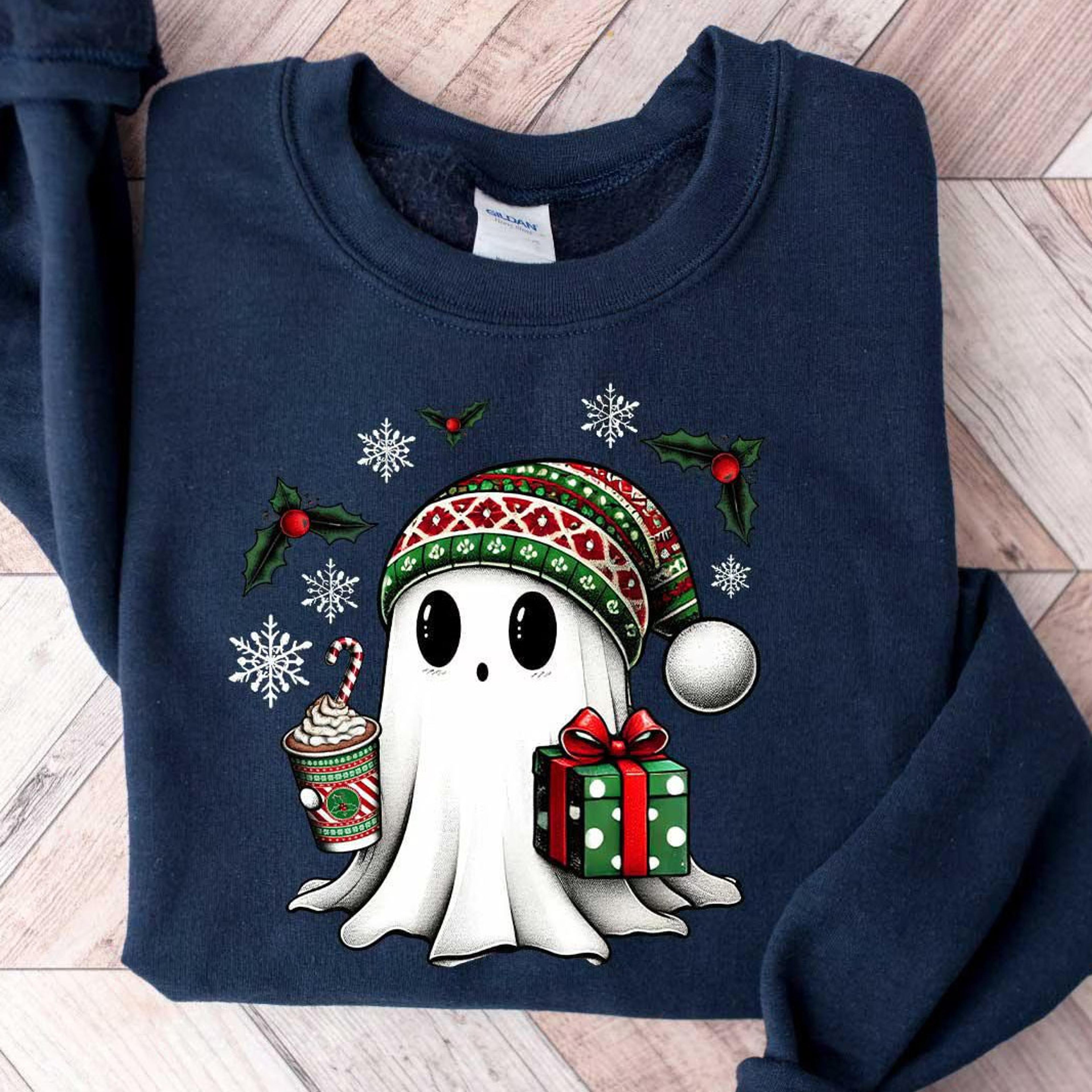ghost santa christmas t-shirt cute spooky holiday halloween ghost sweatshirt