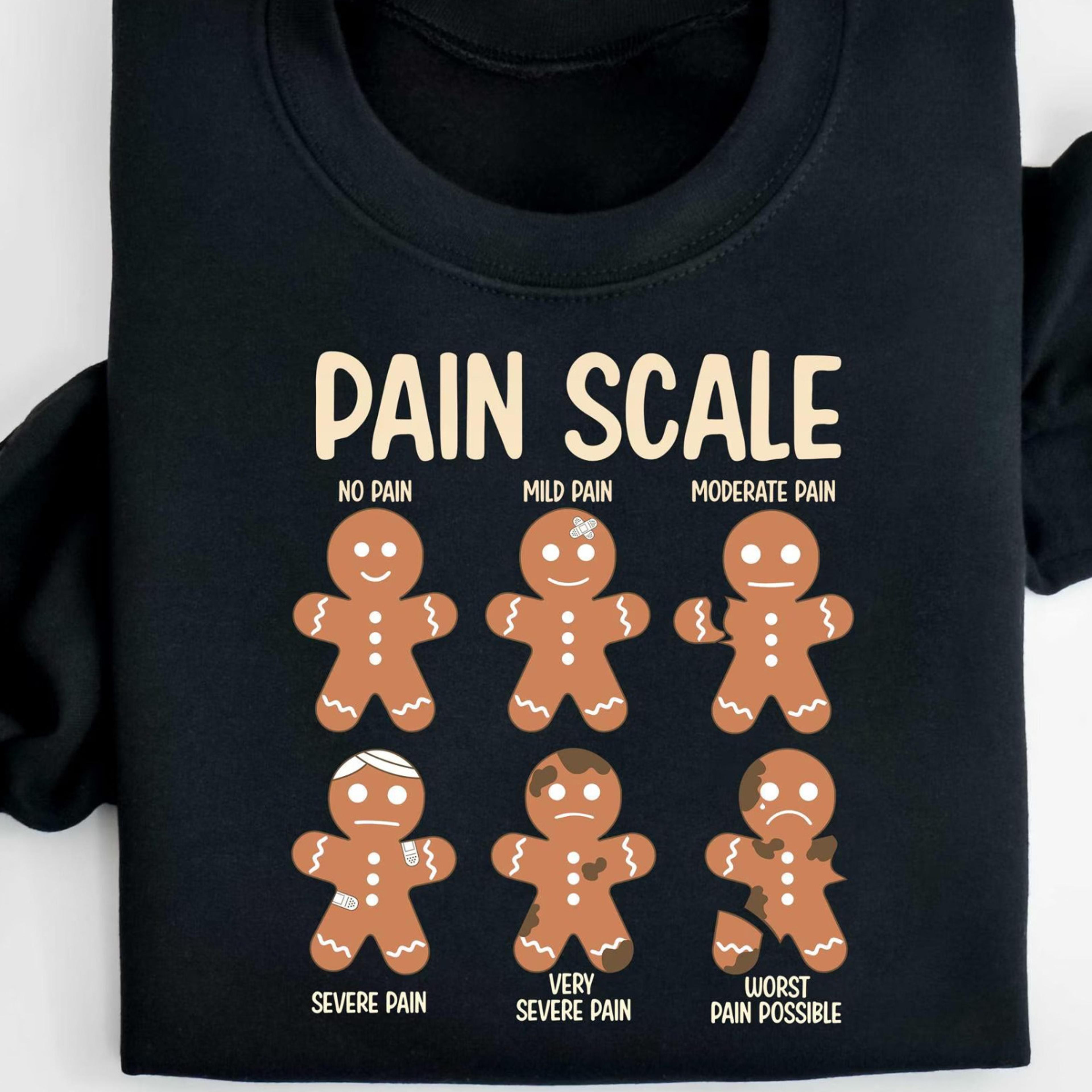 funny christmas nurse t-shirt pain scale gingerbread cookies rn holiday sweatshirt