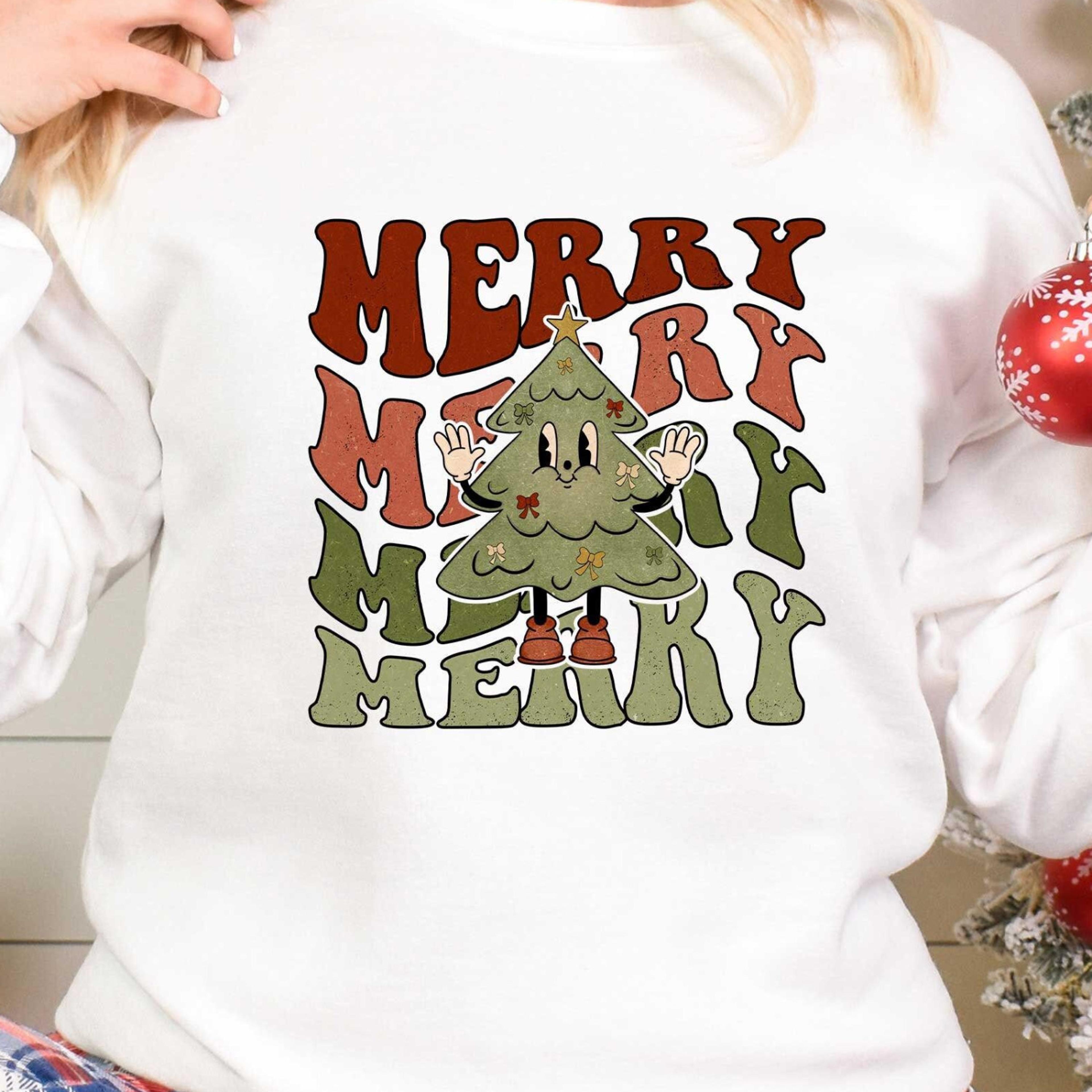 merry christmas tree t-shirt festive womens family holiday sweatshirt