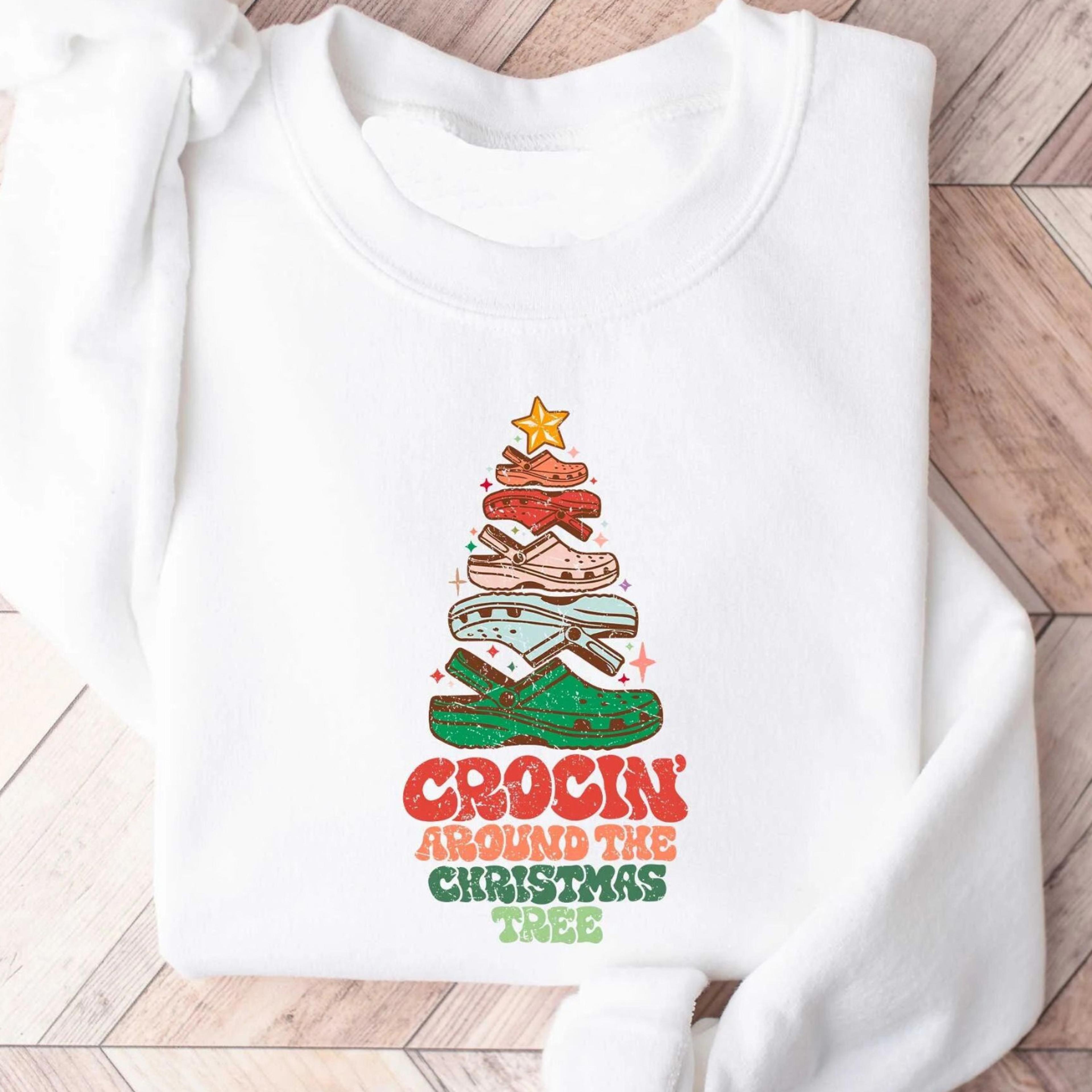 crocin around the christmas tree t-shirt funny crocs holiday christmas sweatshirt