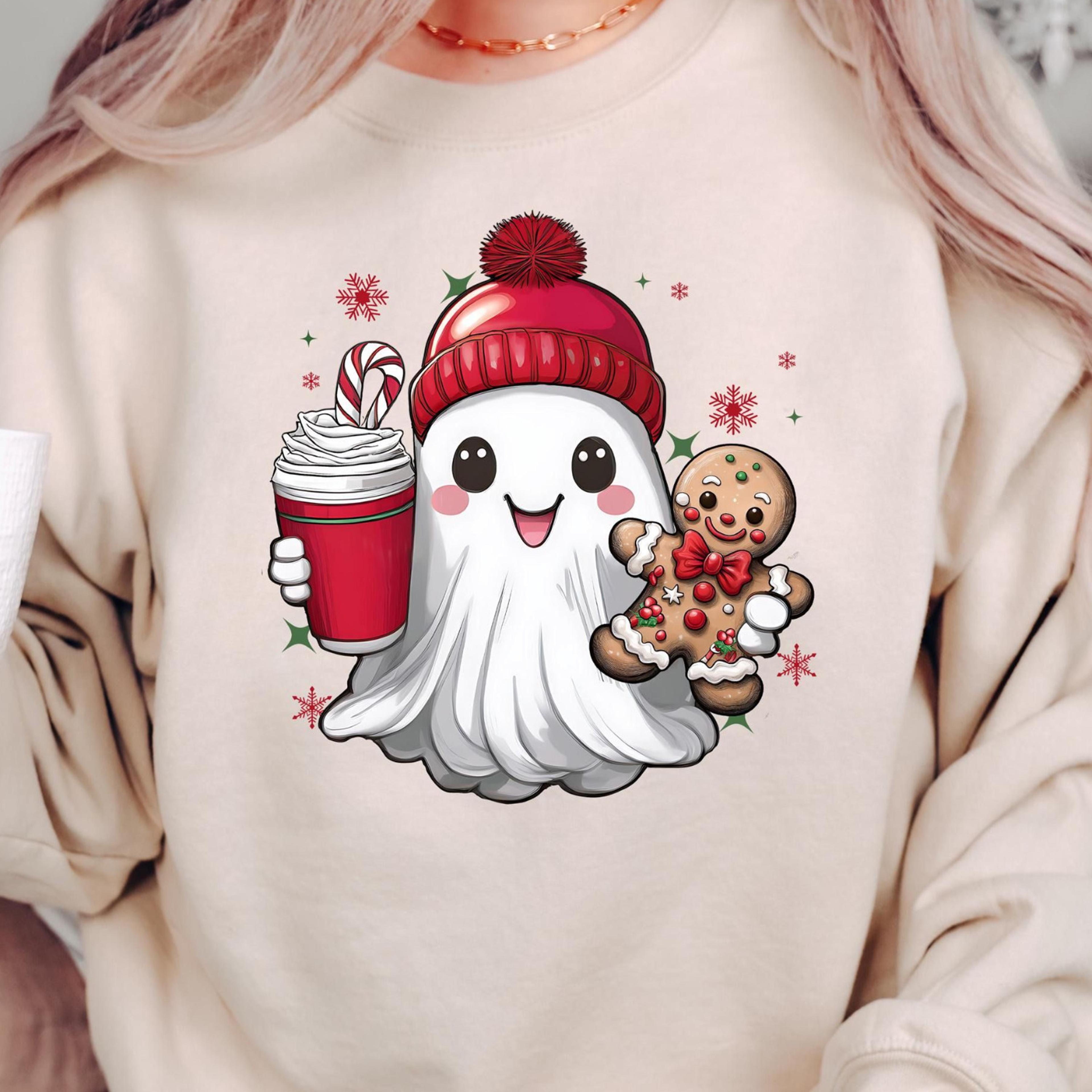 retro ghost santa t-shirt cute christmas ghosts spooky holiday sweatshirt