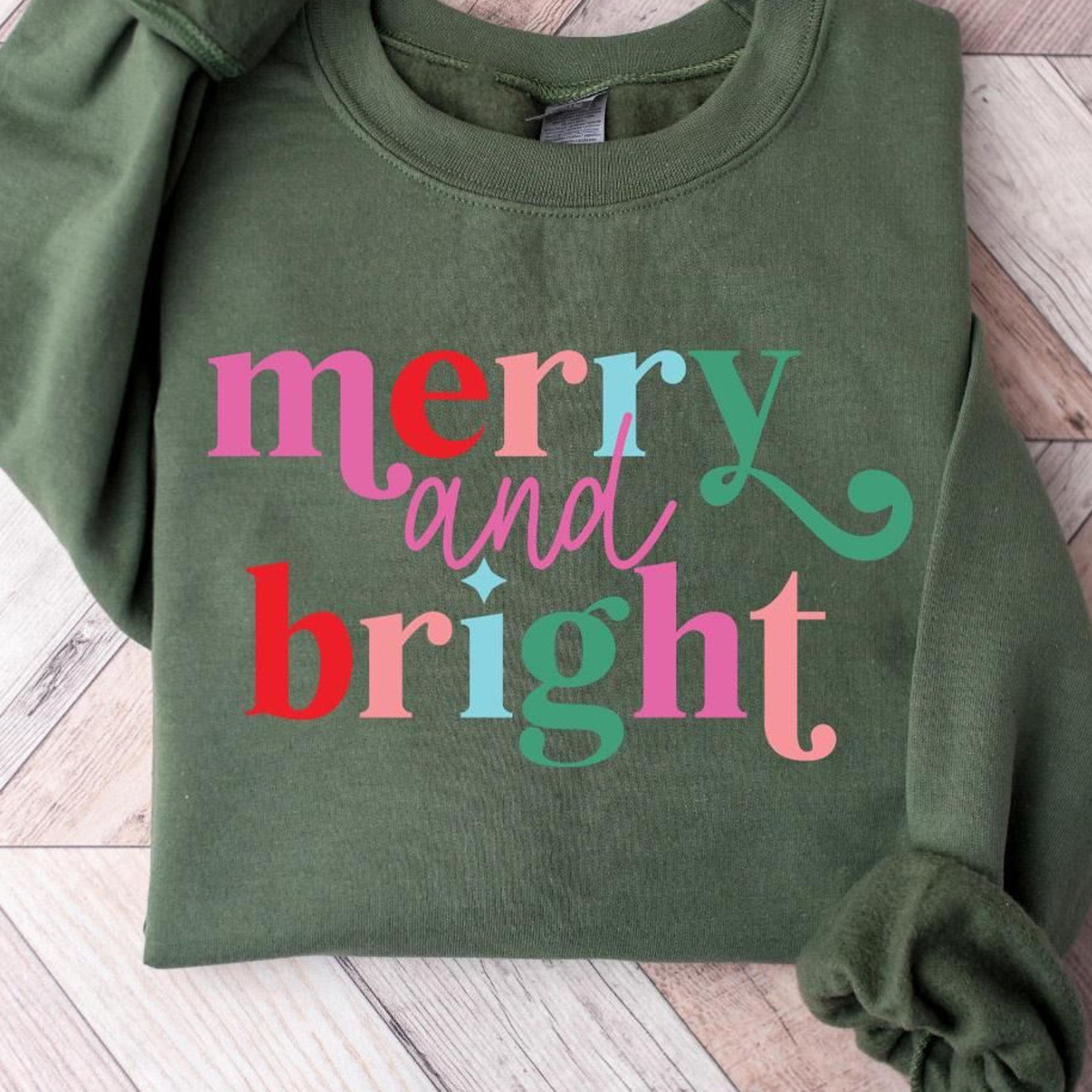 merry and bright t-shirt cheerful womens family christmas holiday sweatshirt