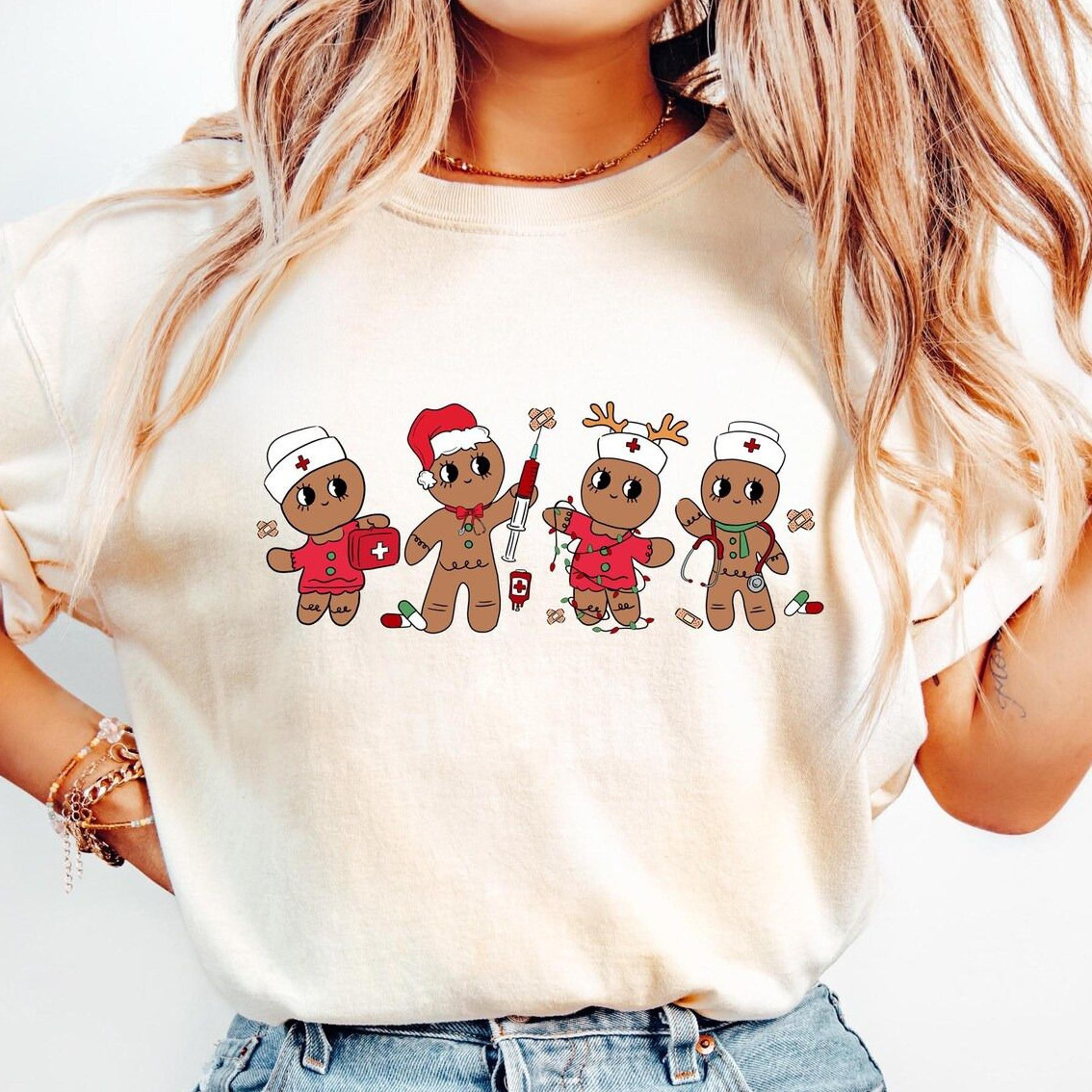 christmas gingerbread nurses t-shirt cute rn cookies holiday nurse sweatshirt