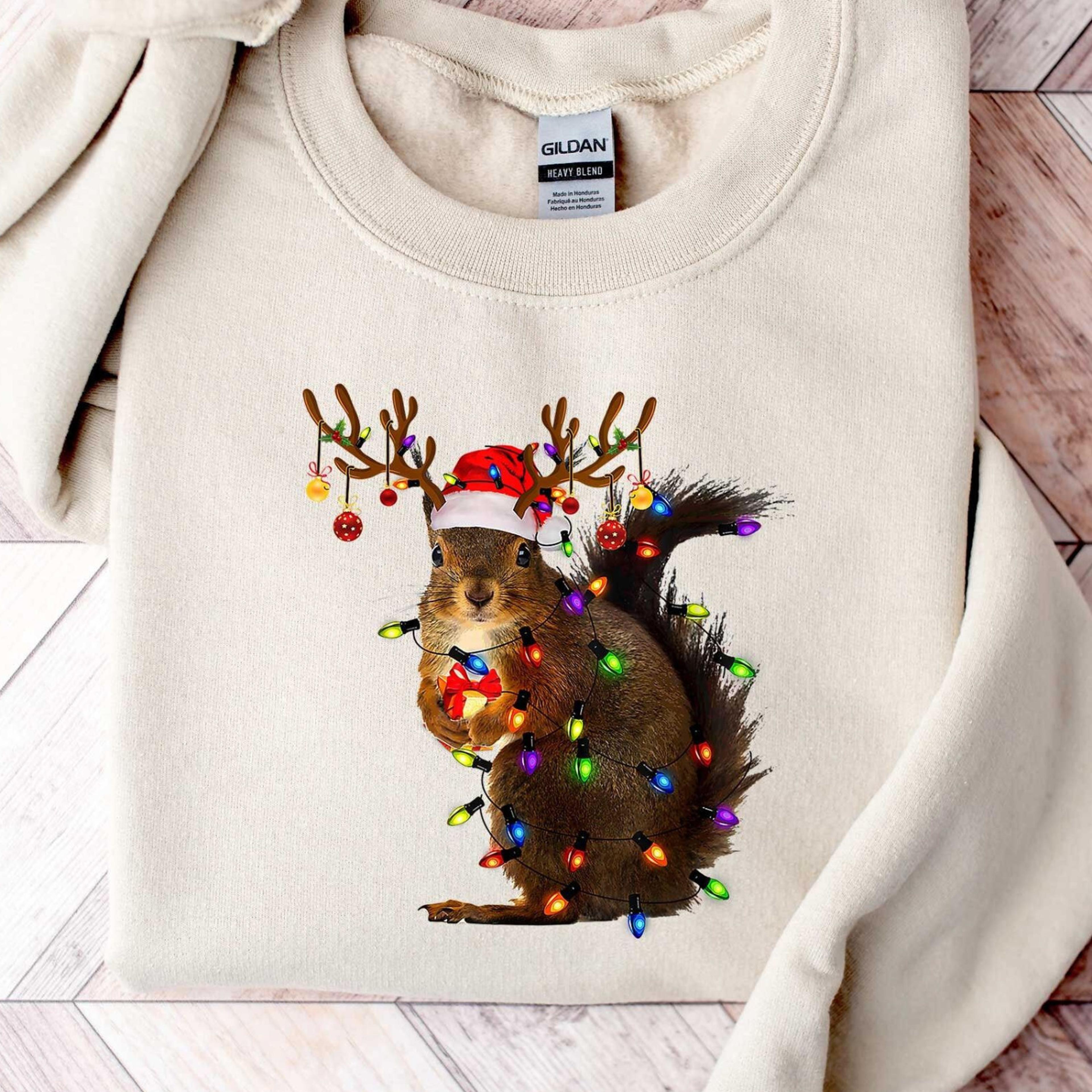 christmas squirrel t-shirt cute christmas lights animal holiday sweatshirt