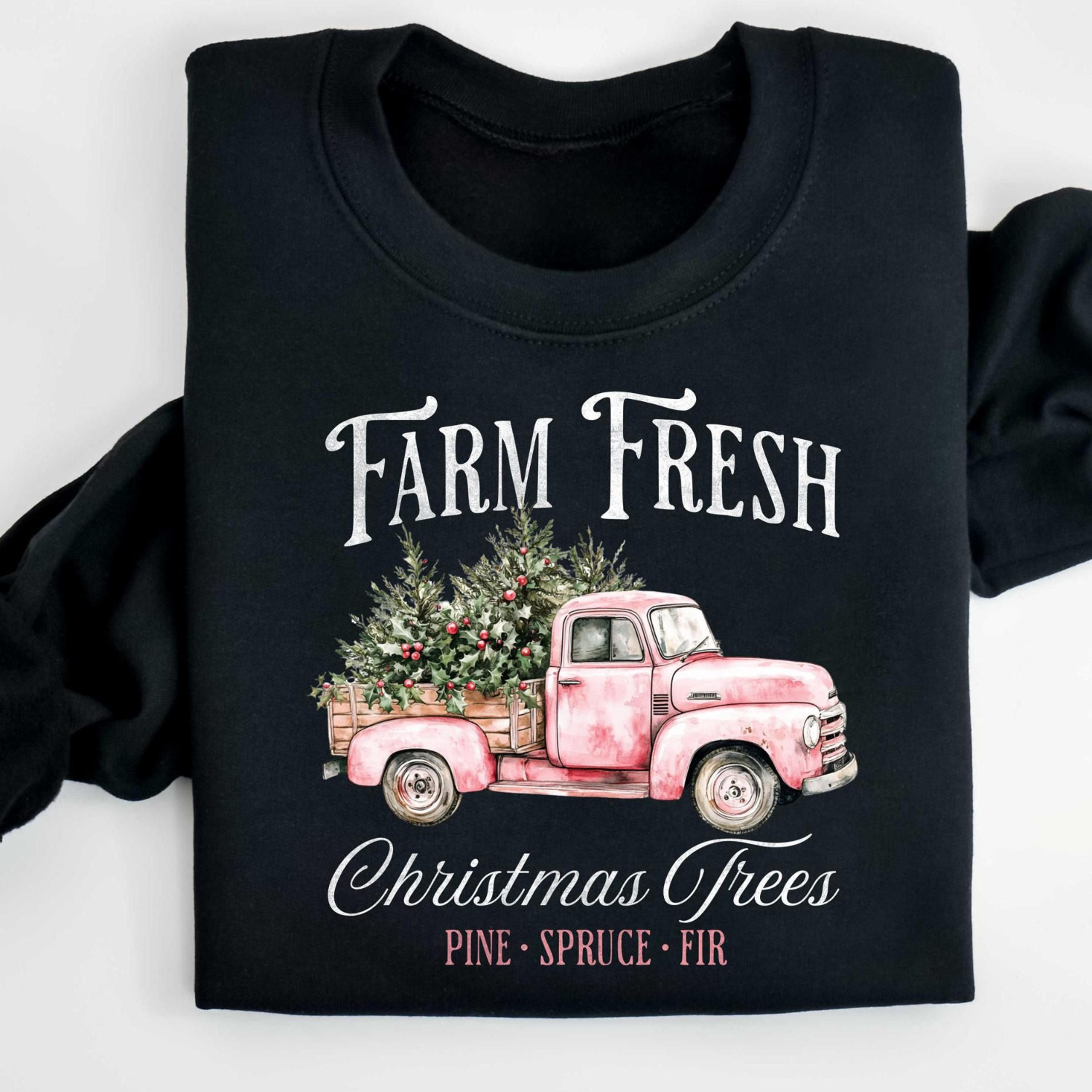farm fresh christmas trees t-shirt rustic pickup truck farmhouse holiday sweatshirt