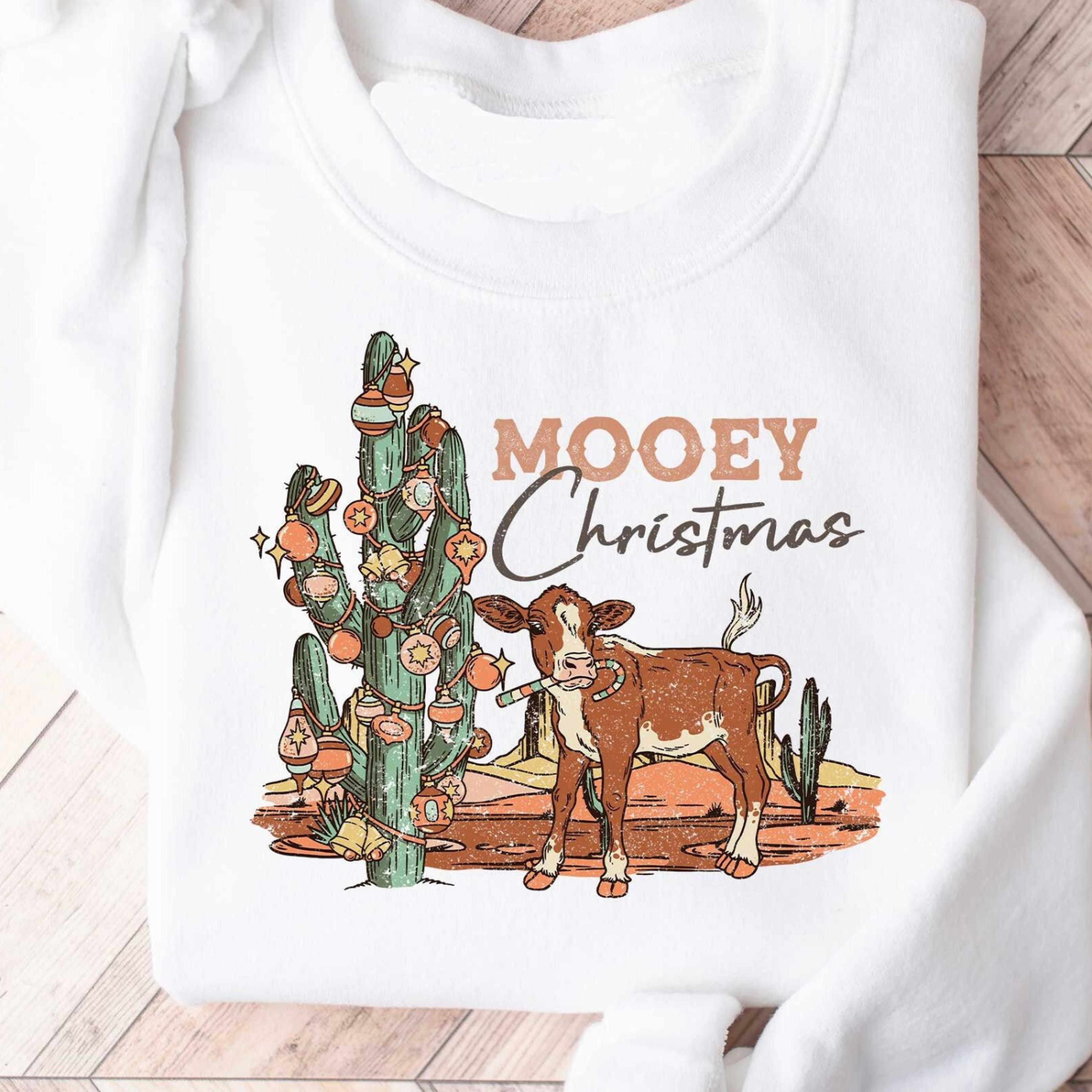 mooey christmas t-shirt funny heifer cowgirl western holiday sweatshirt