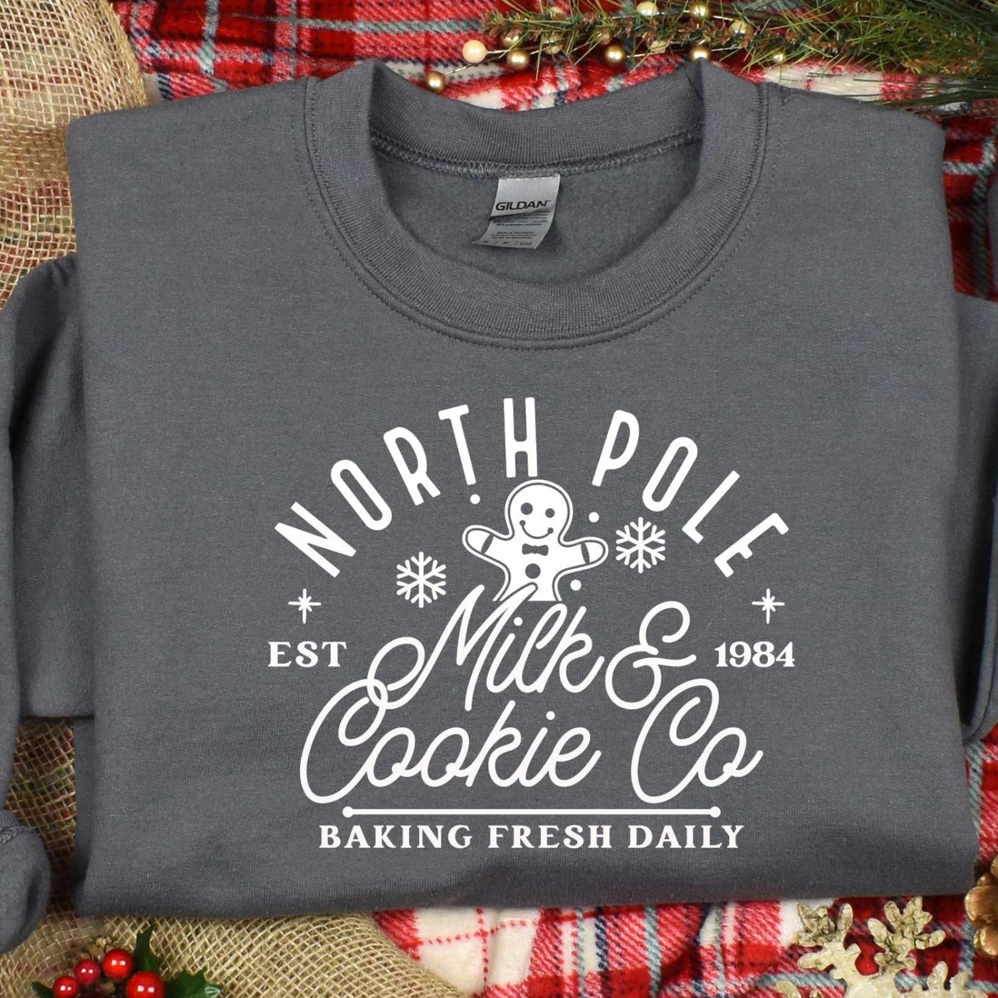 north pole milk and cookie co t-shirt gingerbread christmas holiday sweatshirt