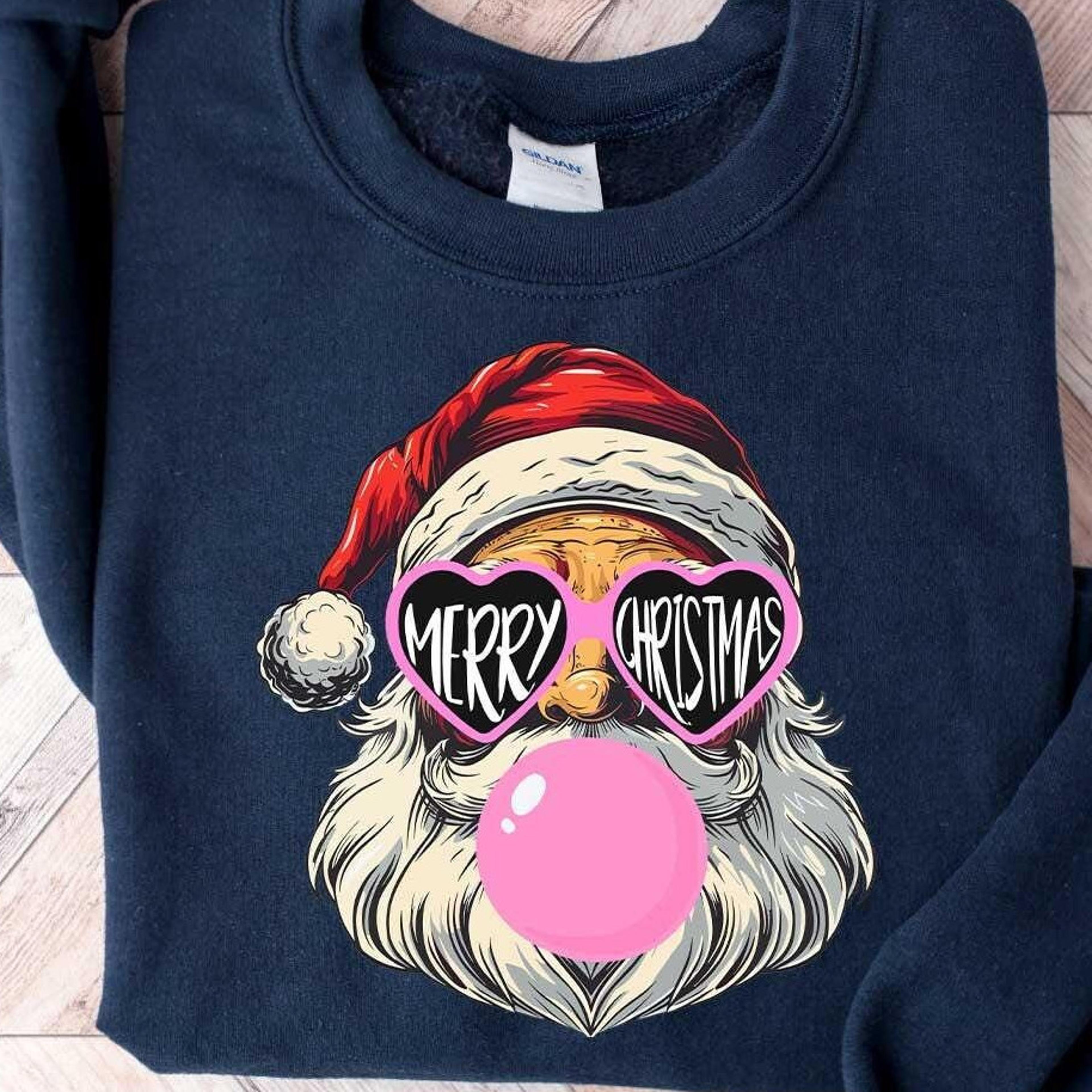 christmas bubble gum t-shirt pink santa retro holiday christmas sweatshirt