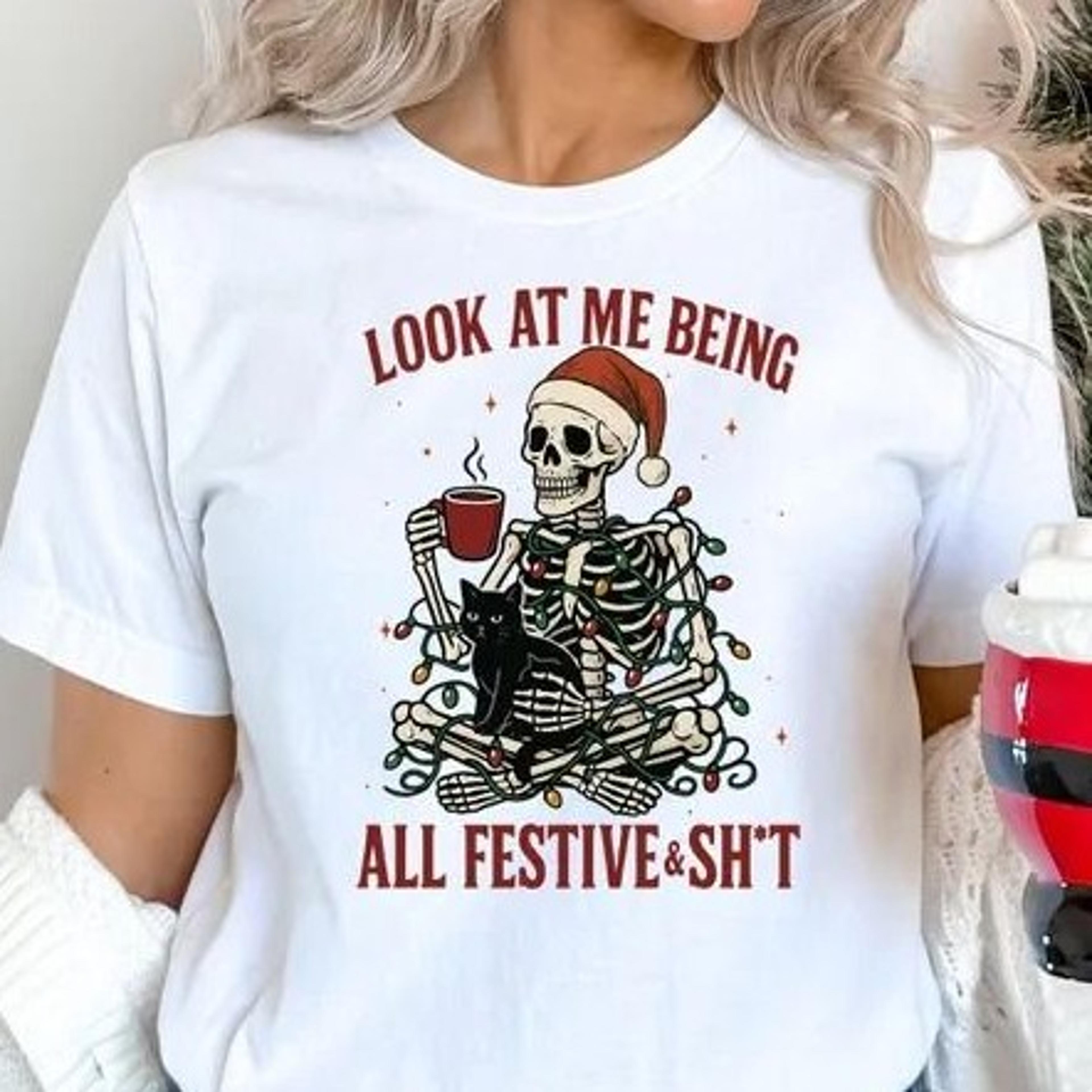 funny christmas skeleton shirt, snarky holiday tee, xmas party