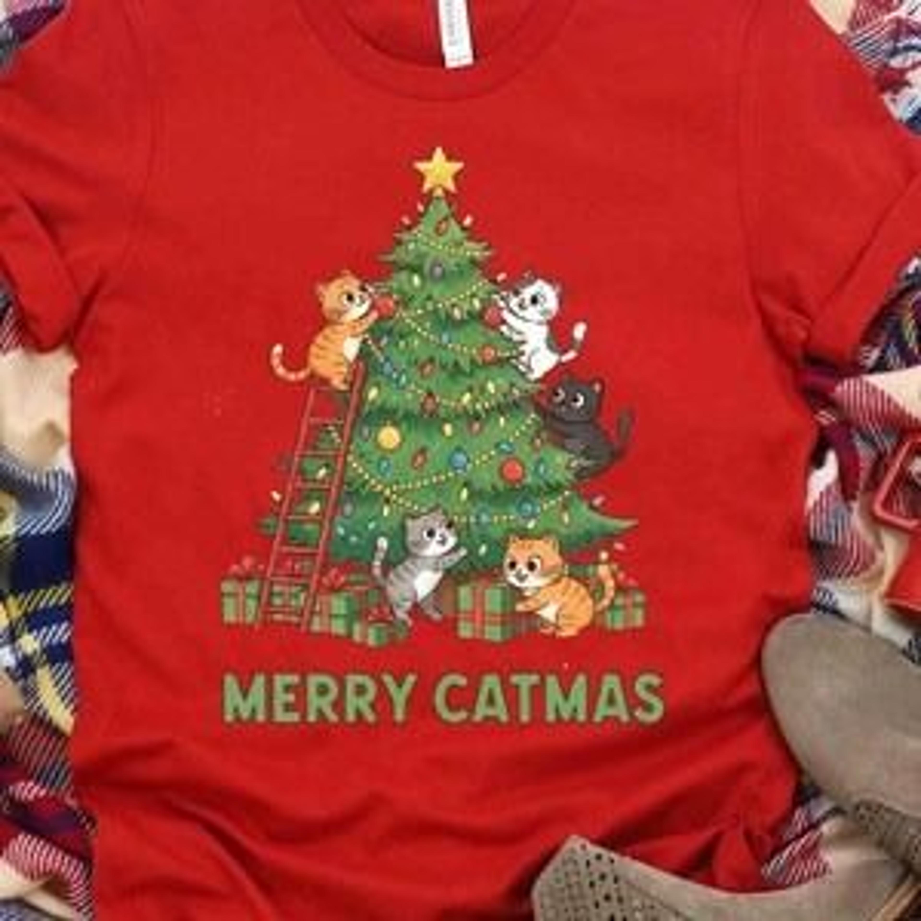 merry catmas christmas tree shirt, cat lover gift