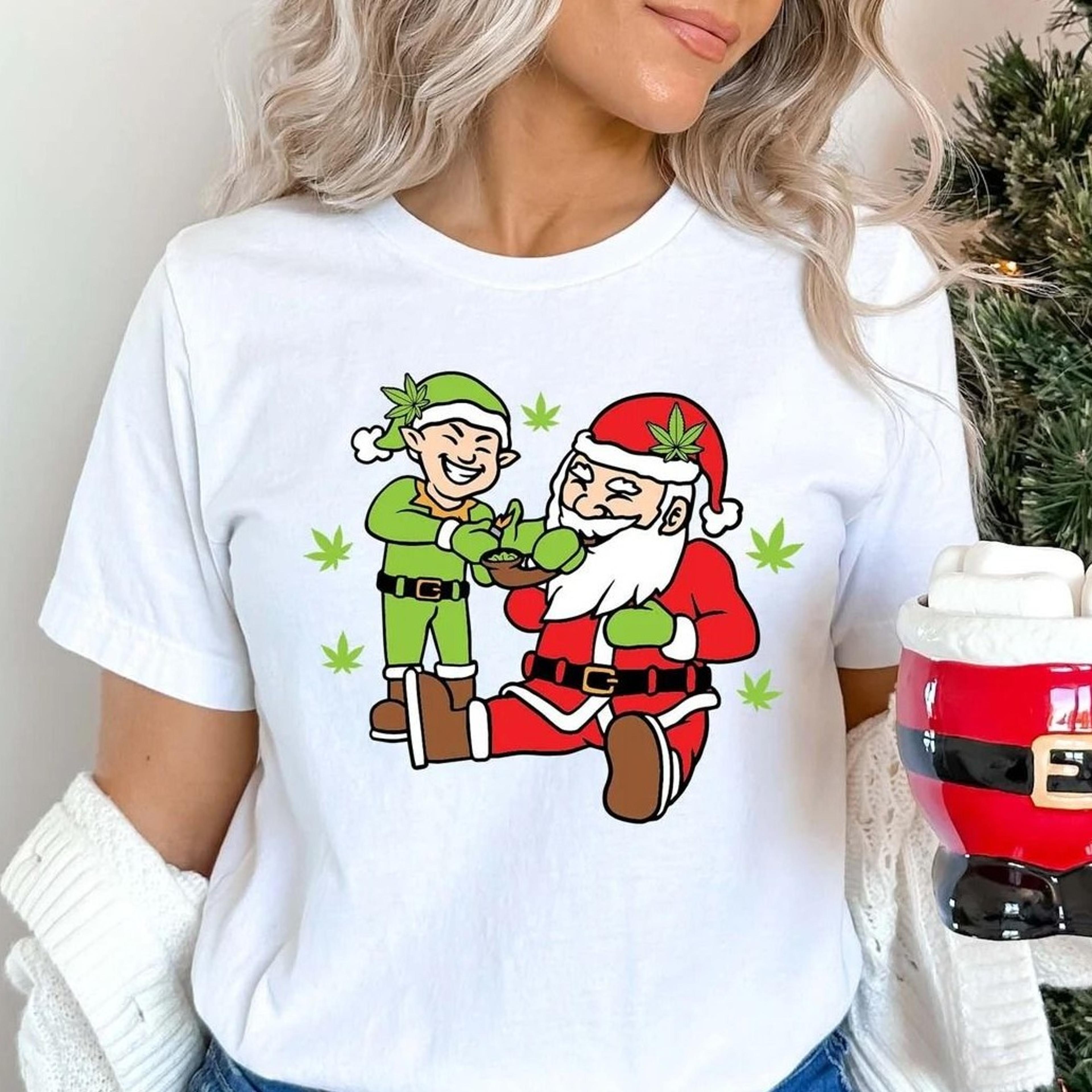 santa elf smoking weed shirt, funny marijuana shirt, weed lover, stoner gift, 420 shirt, smoking weed, cannabis sweatshi