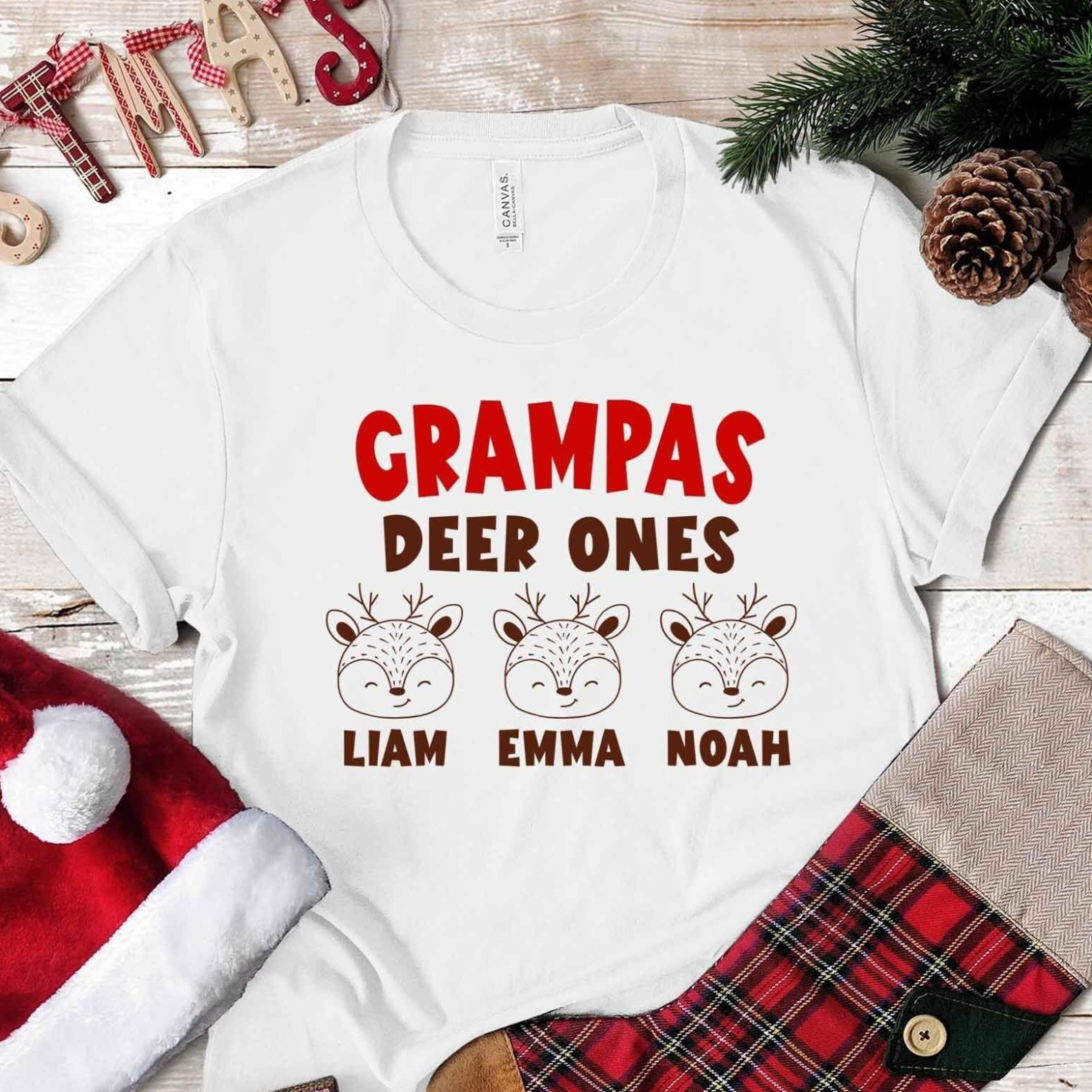 grandfather christmas shirt, grampa's deer ones grandkid names, father's day gift, grandpa of reindeers, personalized gr