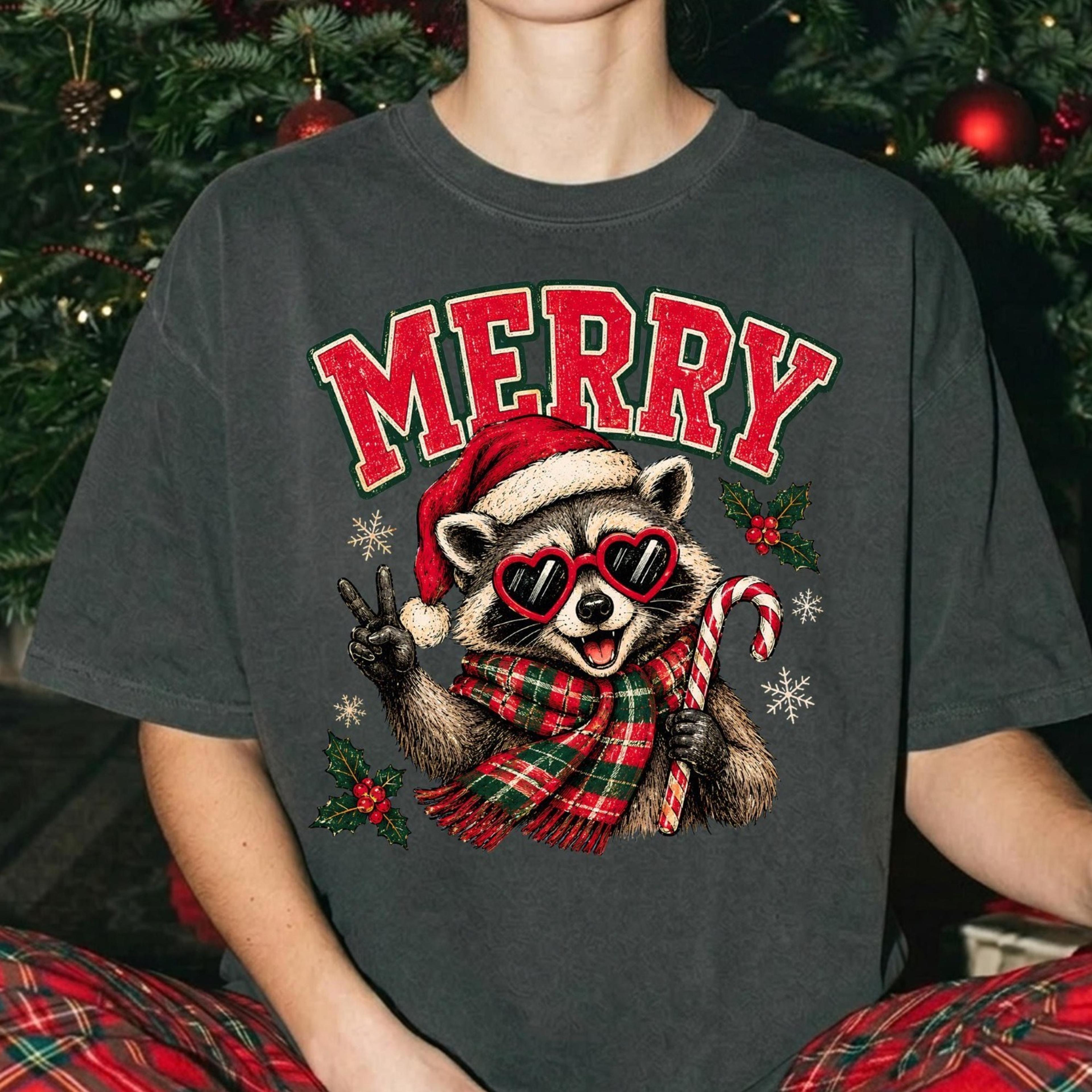 christmas raccoon shirt, christmas t-shirt, candy cane raccoon tee, holiday raccoon shirt, vintage christmas shirt, xmas