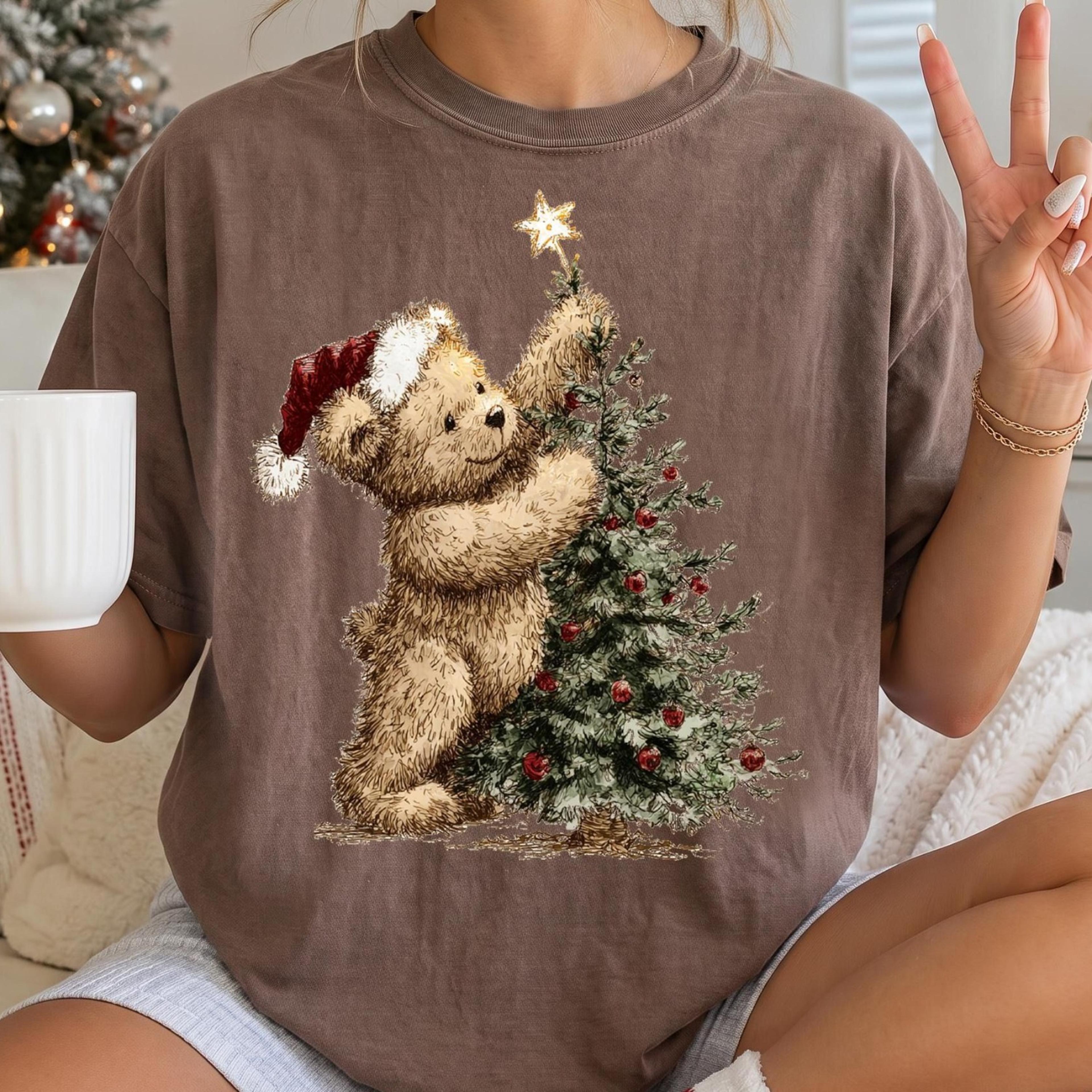 christmas teddy bear shirt, cute holiday t-shirt, vintage christmas shirt, cozy winter tee, christmas tree tee, holiday