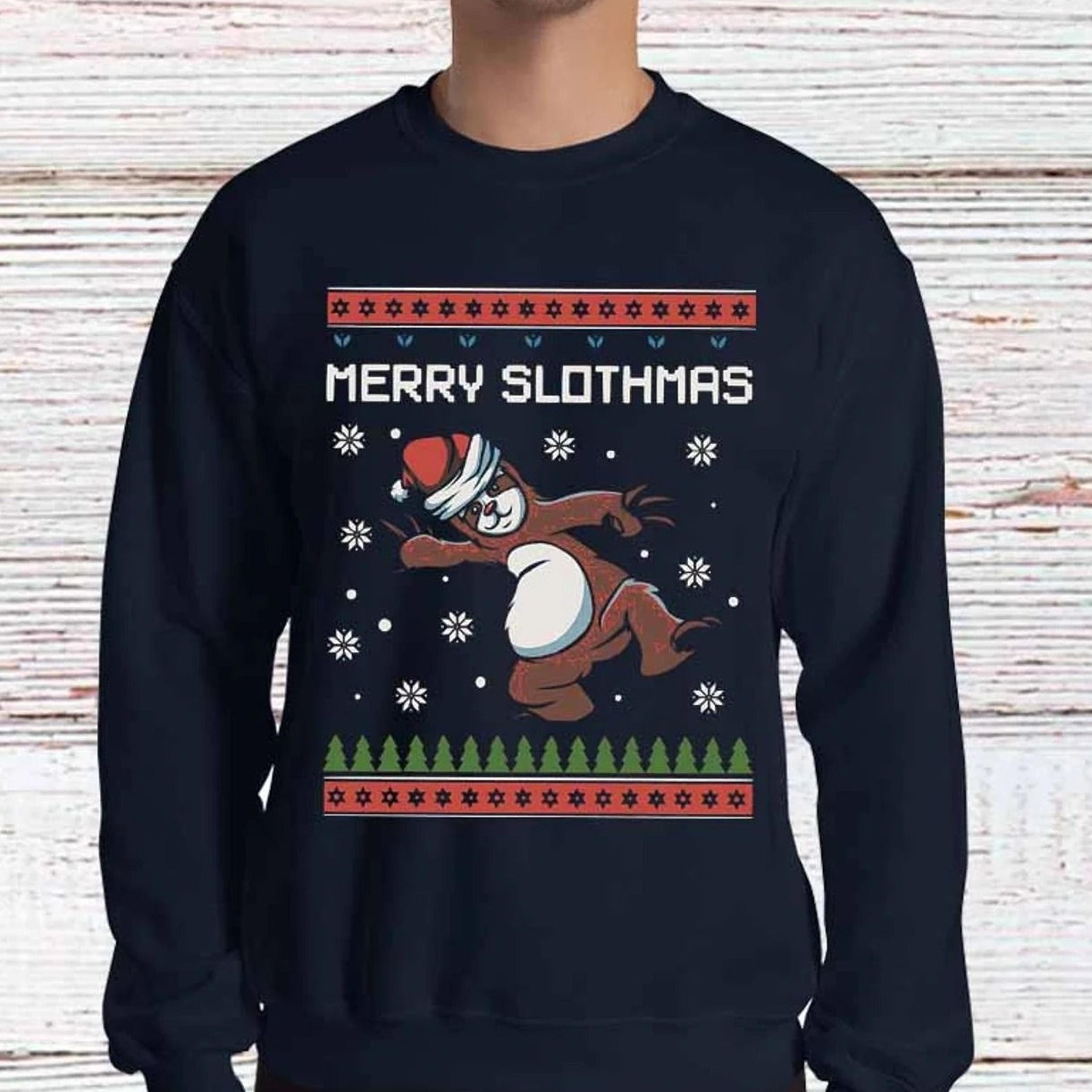 merry slothmas ugly christmas sweater, ugly xmas sweatshirt, funny christmas sayings, holiday sweatshirt, xmas jumper ho