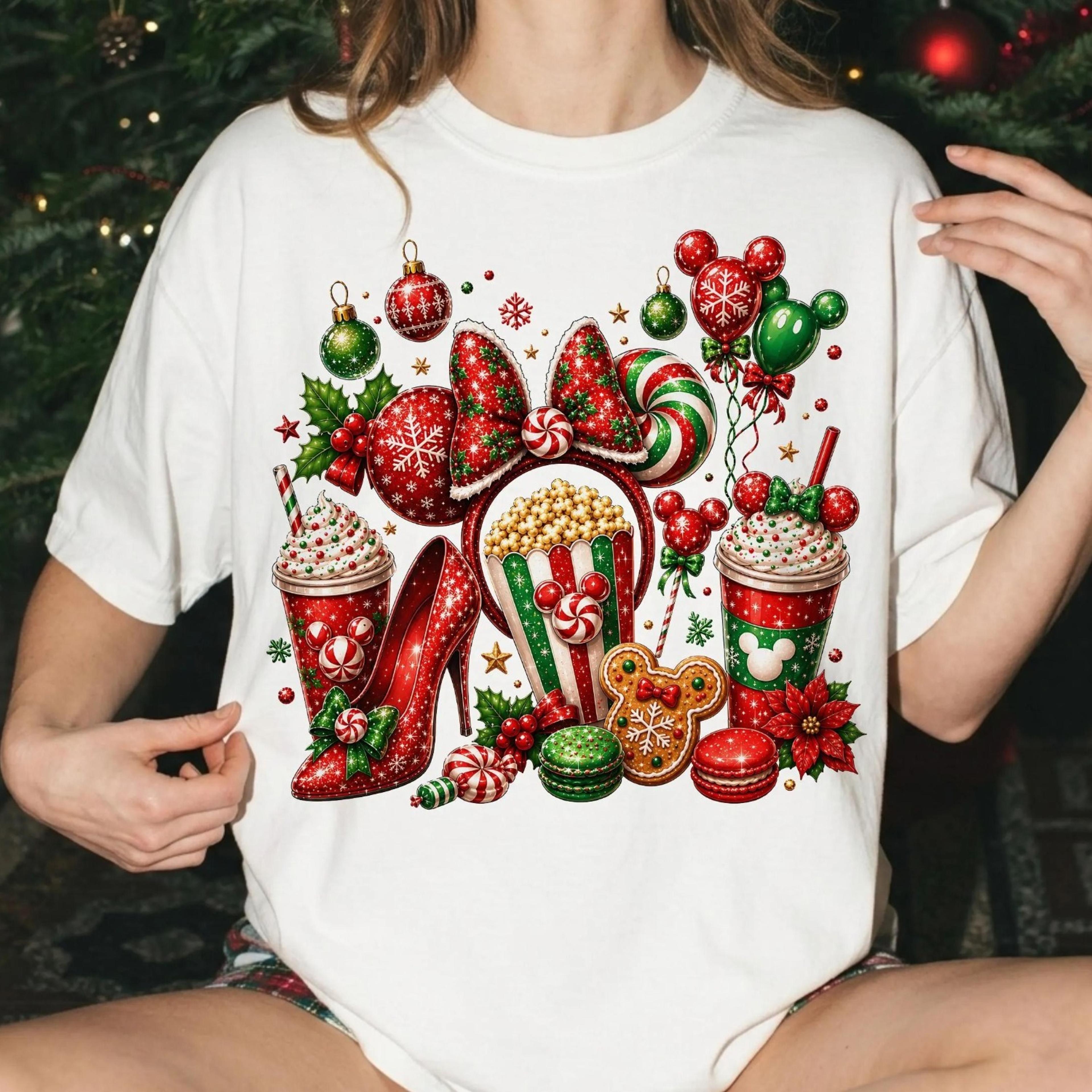 disney christmas shirt, minnie mouse ears tee, cinderella shoe shirt, gingerbread coffee christmas tee,