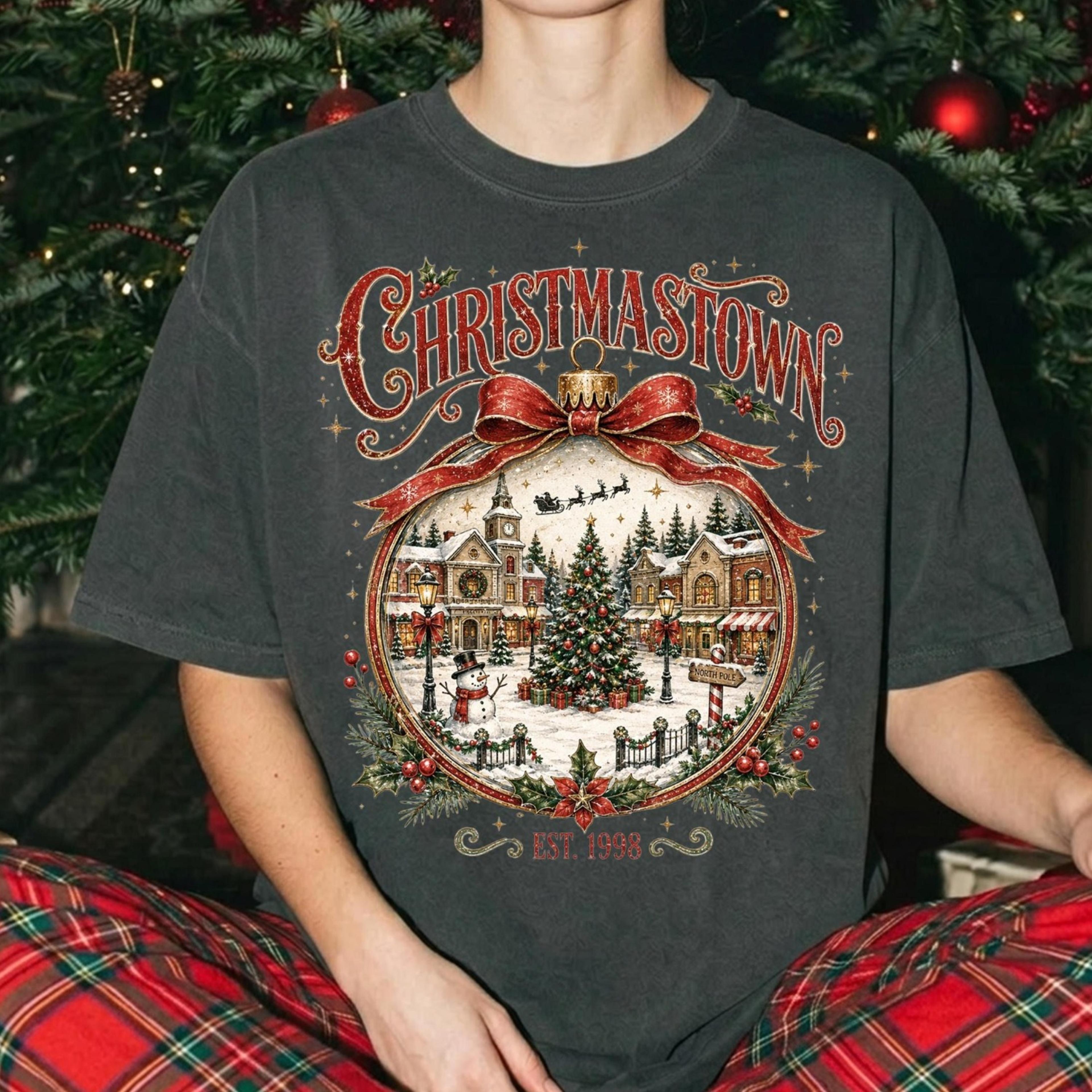 christmas town shirt, snow globe christmas shirt, vintage christmas tee, cozy holiday shirt, christmas village winter te