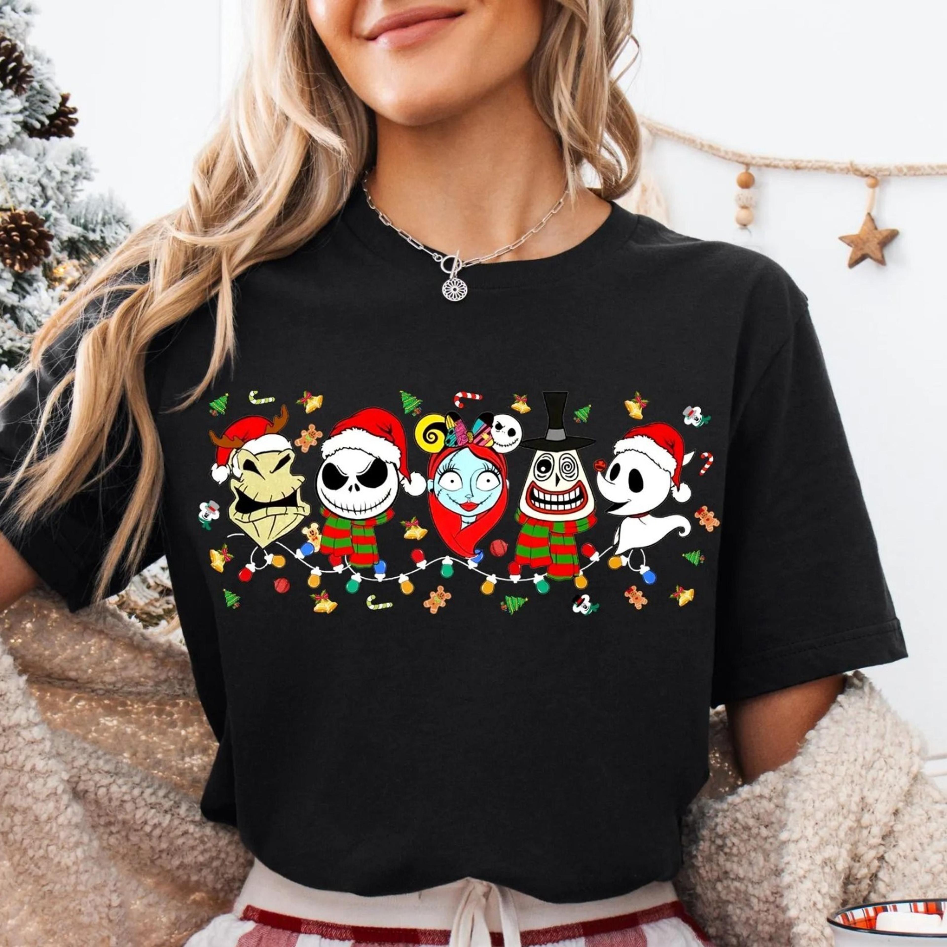 spooky holiday christmas shirt, gothic character duo tee, haunted mansion inspired family sweatshirt, holiday trip match