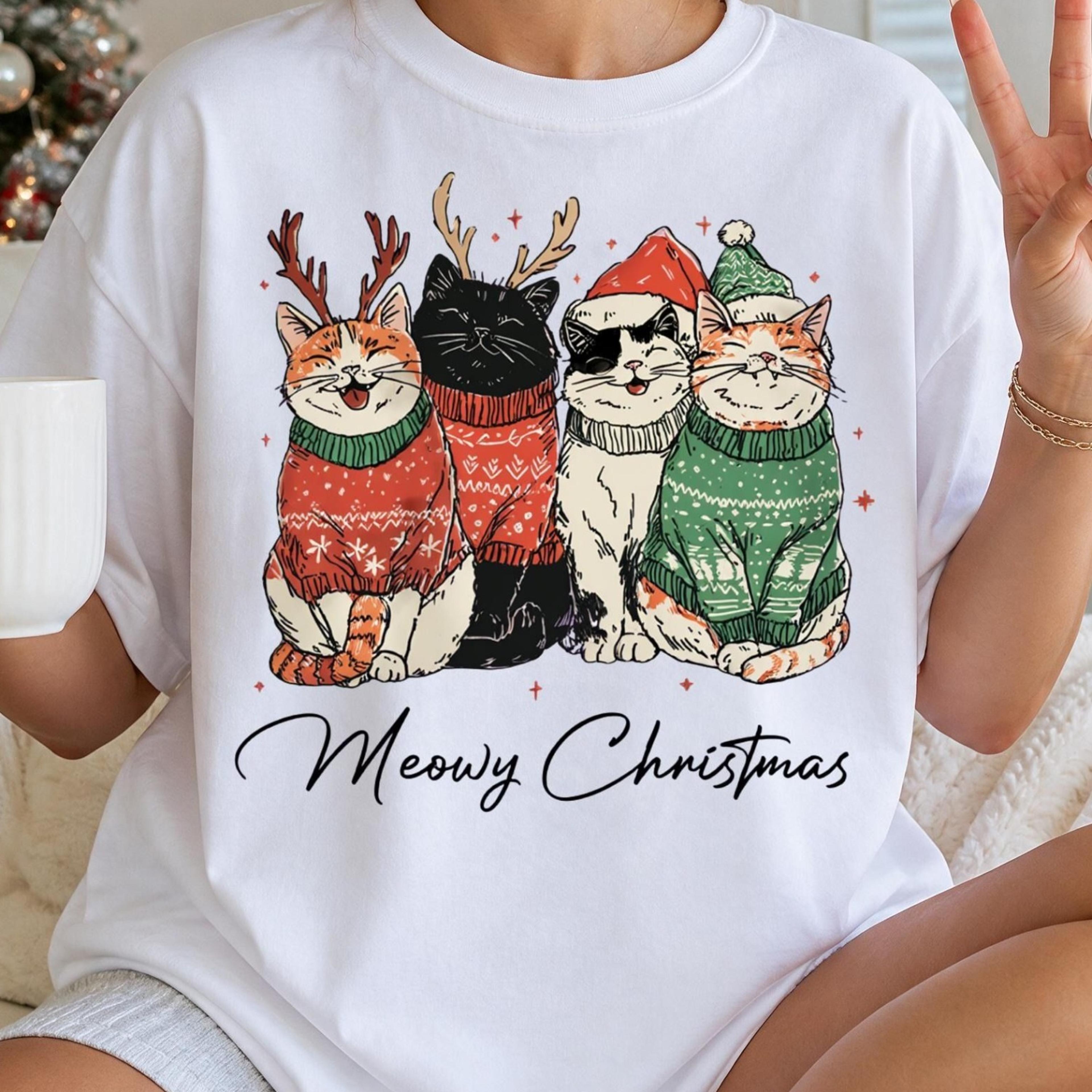 christmas cat shirt, meowy christmas tee, cat christmas shirt, holiday shirt, christmas gift for cat lover, festive cat