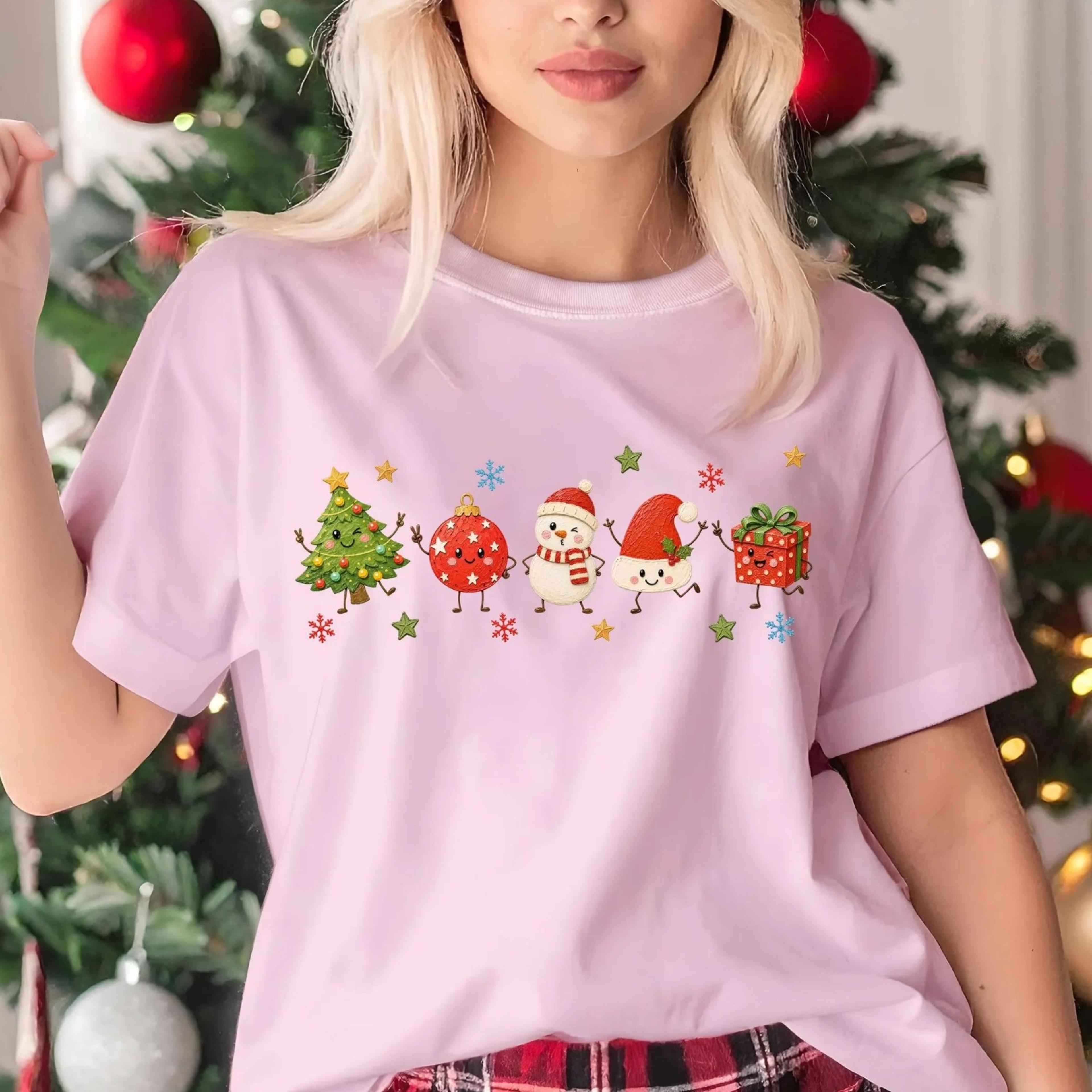 cute christmas characters t-shirt, retro dancing xmas tree t-shirt, christmas gift