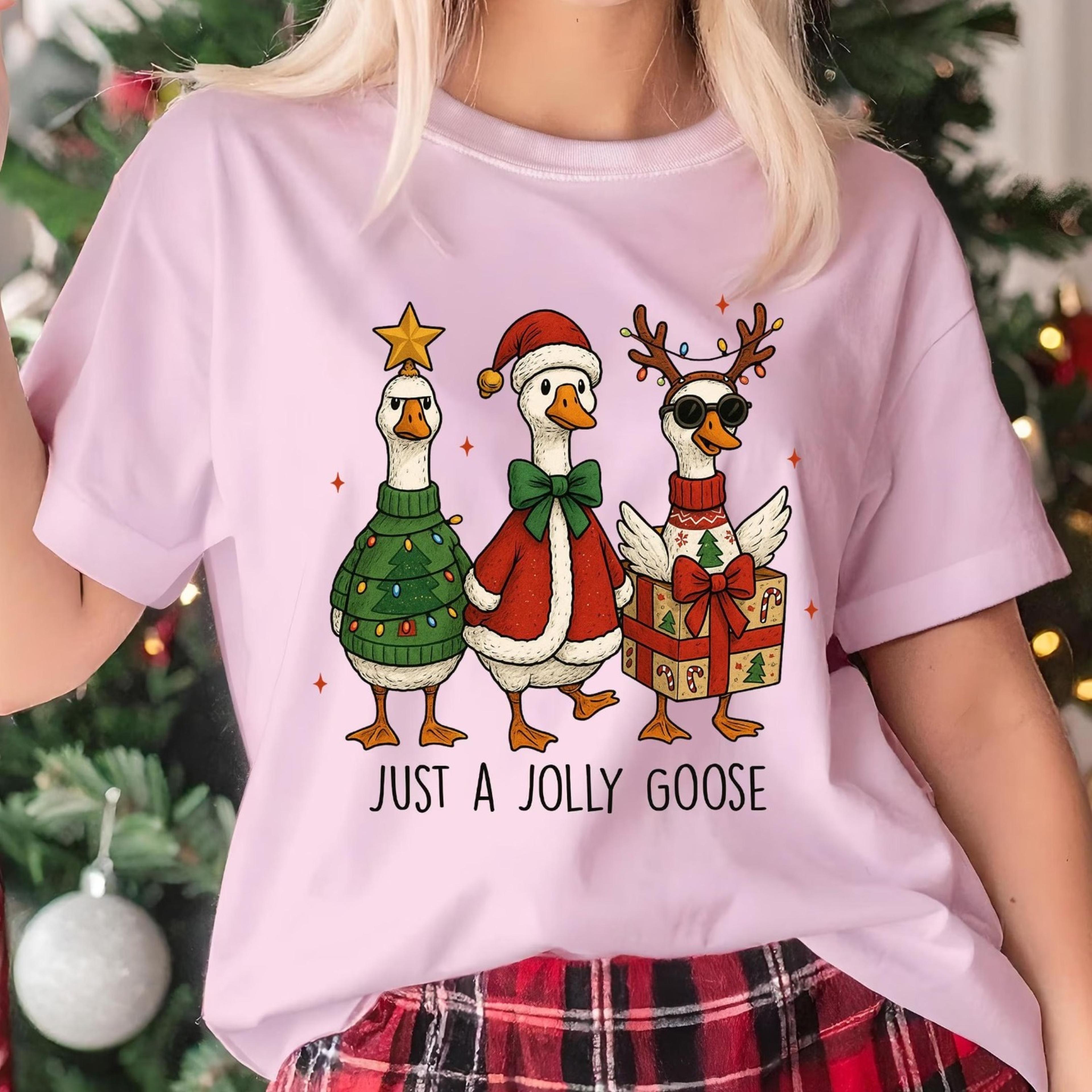 just a jolly goose t-shirt, funny christmas t-shirt, christmas duck shirt