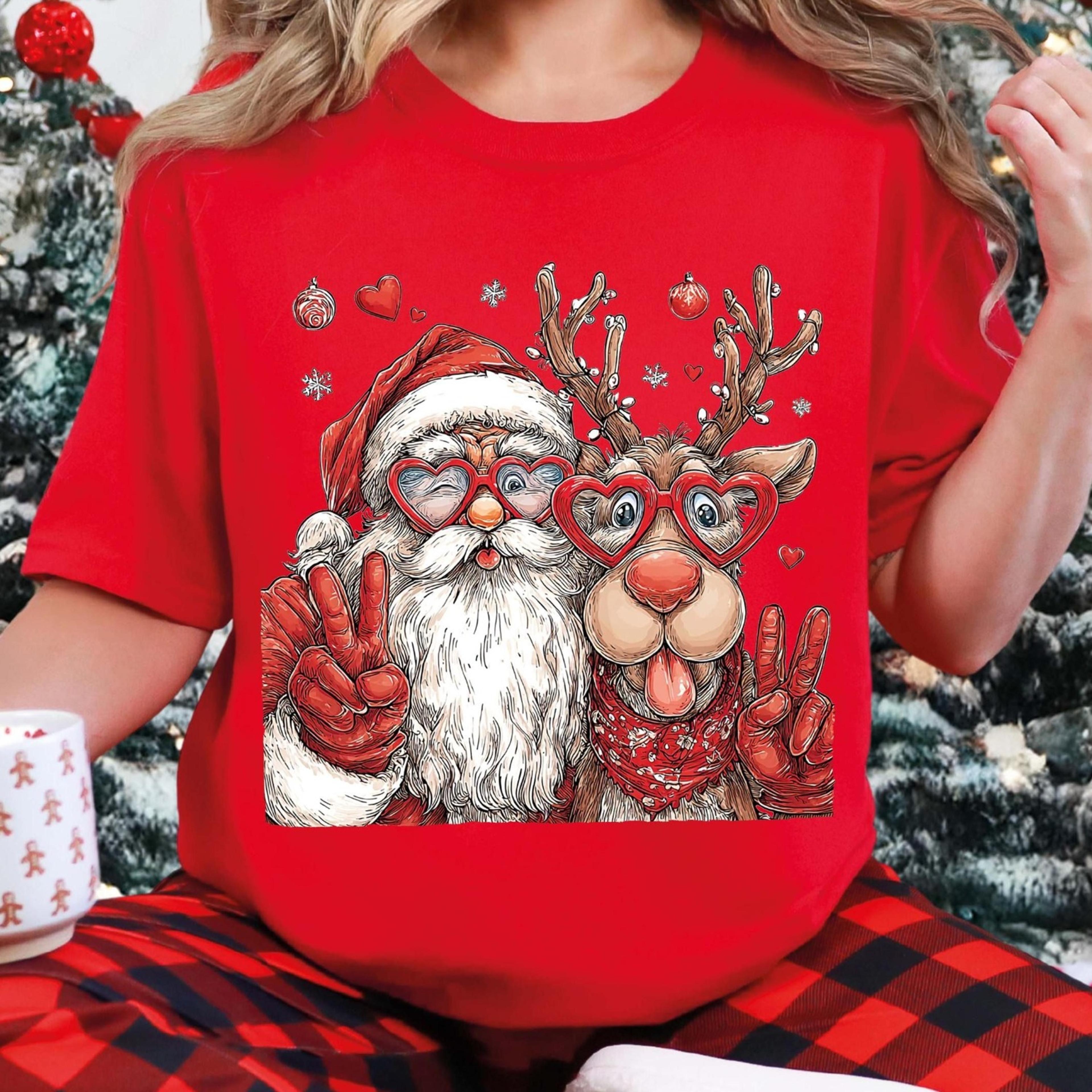 cute santa and reindeer t-shirt, retro christmas shirt, funny christmas gift
