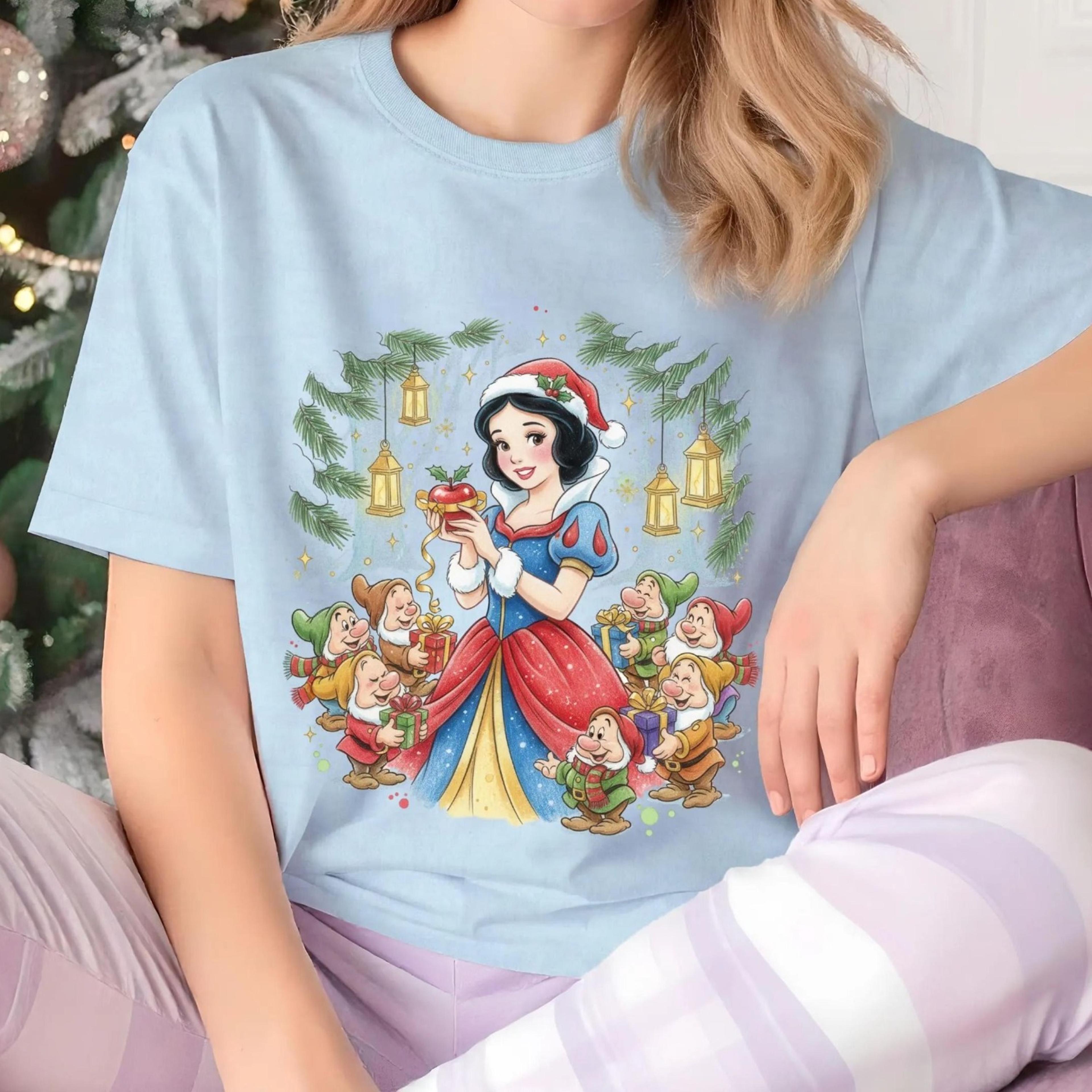 snow white christmas shirt, princess snow white and seven dwarfs christmas shirt, girls christmas trip shirt