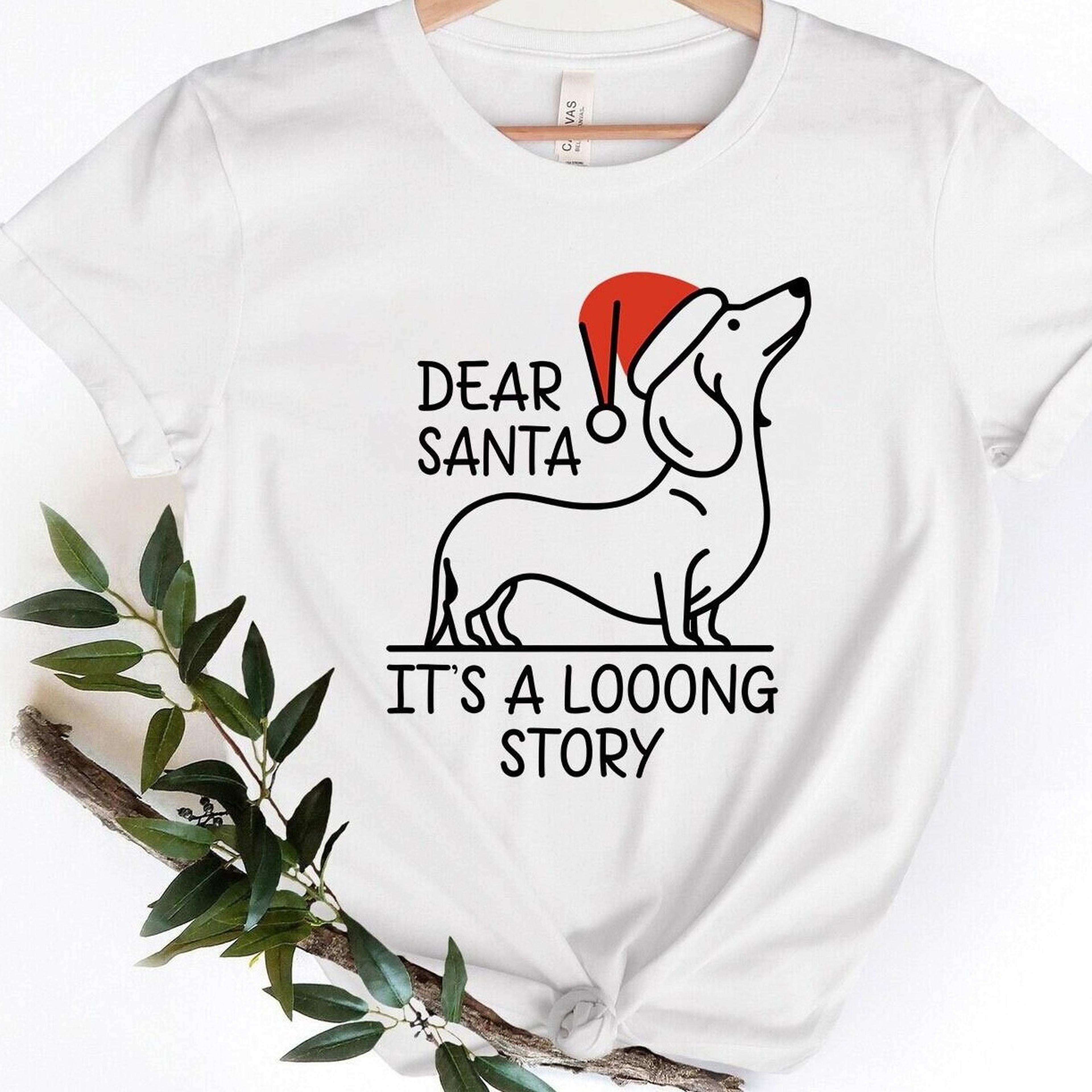 dear santa dachshund t-shirt | wiener dog long story tee | festive doxie lover shirt | santa hat dog holiday | christmas