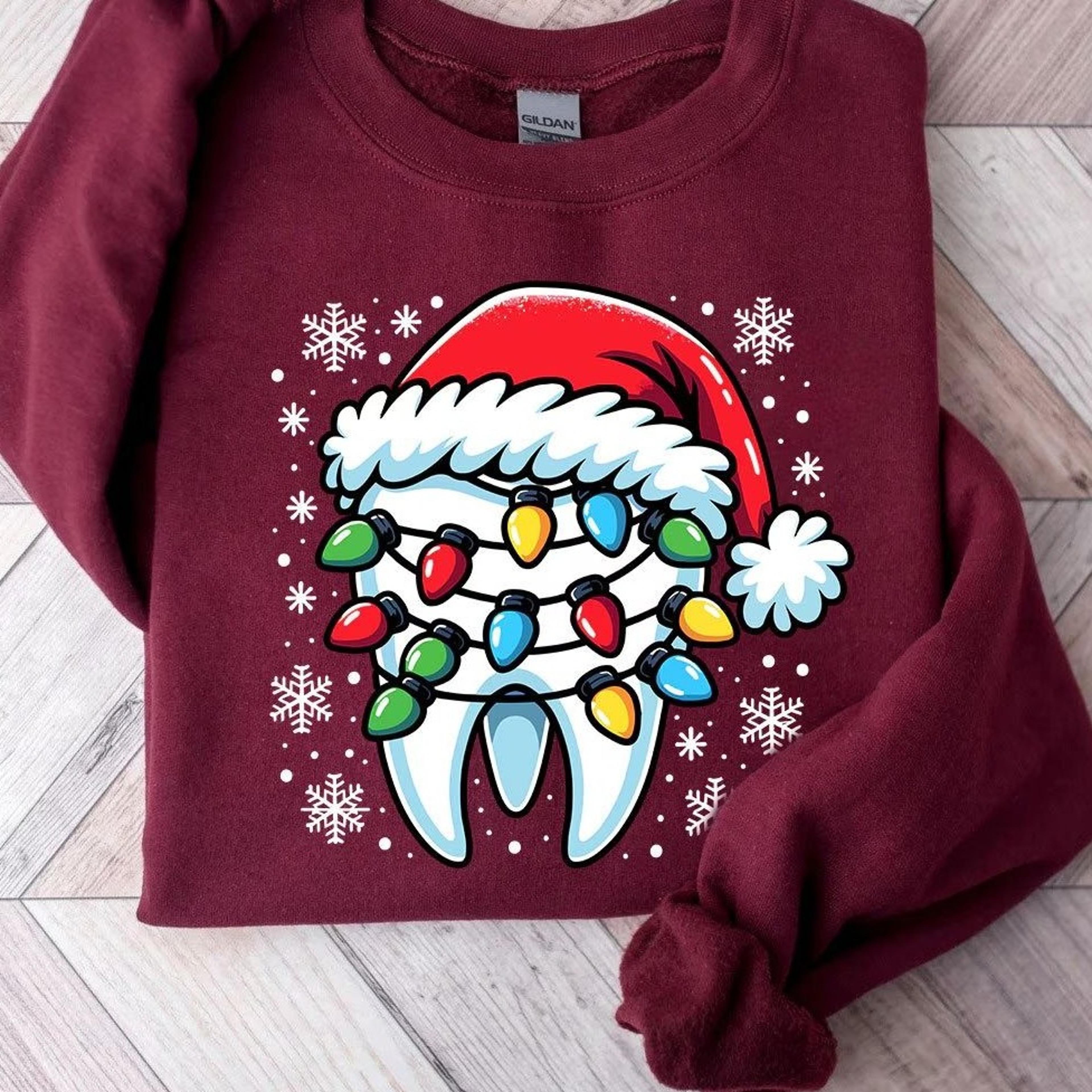 festive christmas teeth sweatshirt, funny christmas tooth sweater, dental hygienist, dentist shirt, christmas gift for d