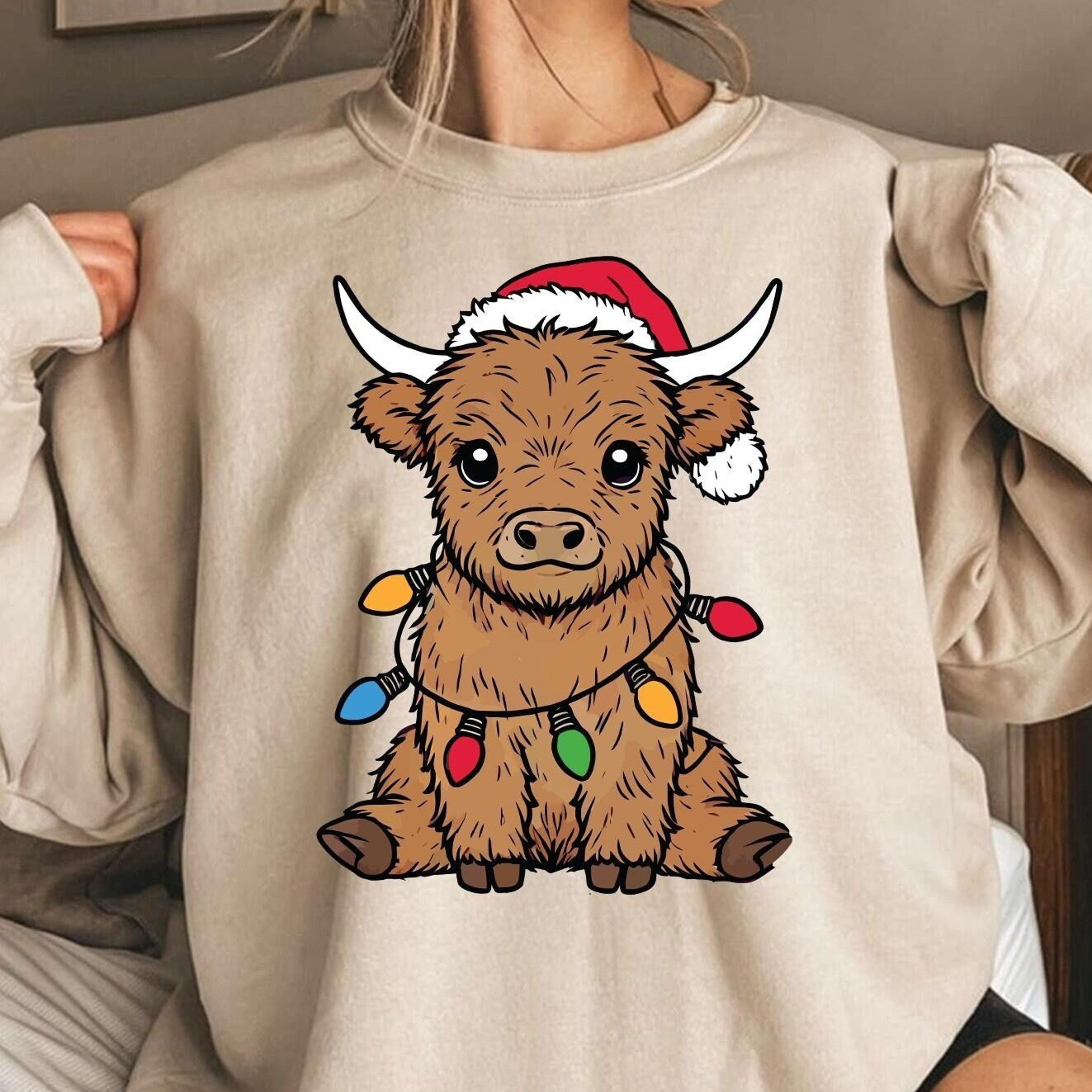 highland cow christmas sweatshirt | farm animal xmas sweater | santa cow crewneck | country christmas gift | xmas highla