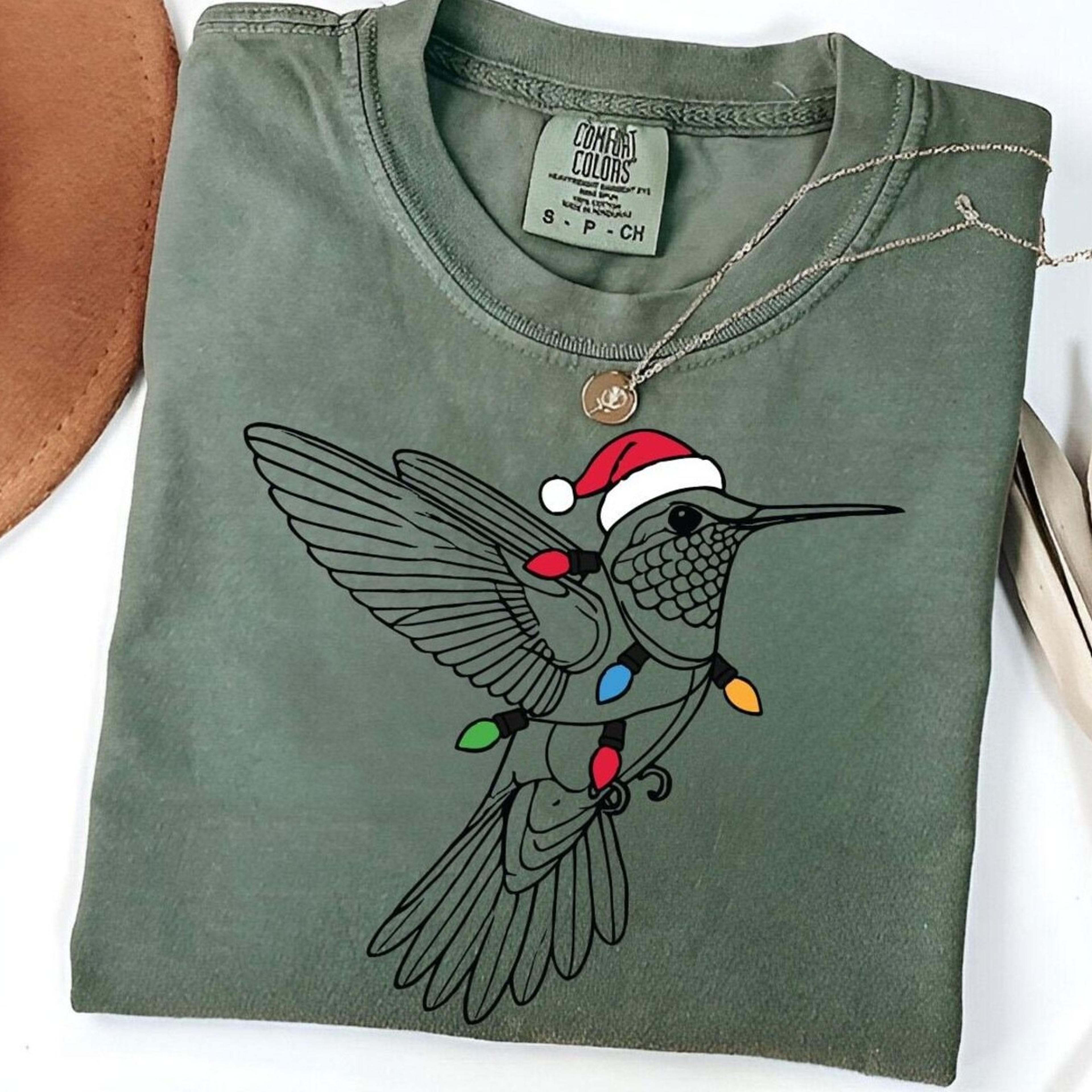hummingbird christmas tee | funny bird lover shirt | xmas hummingbird t-shirt | bird watcher gift | santa hummingbird sh