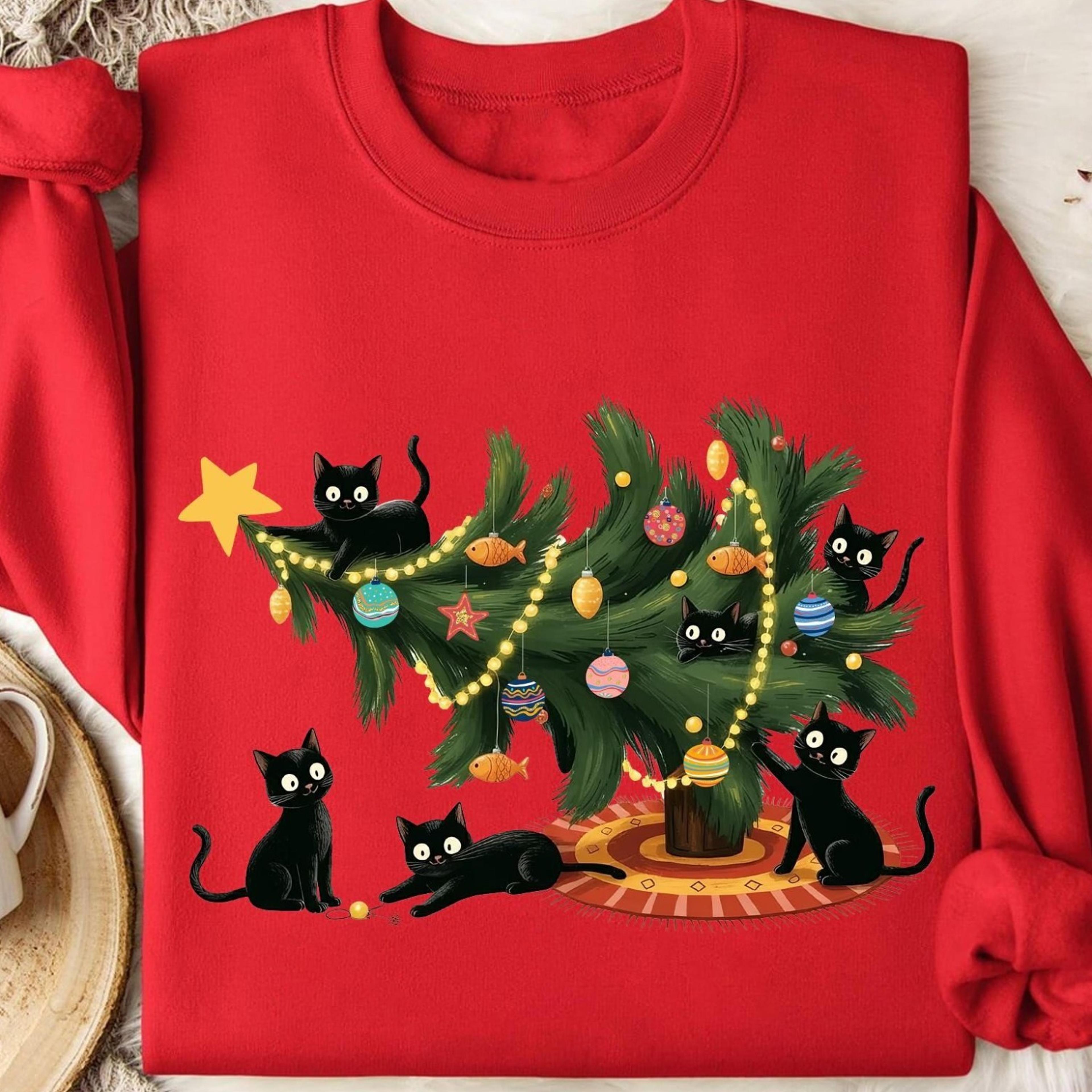 cute christmas tree cat lover t-shirt, funny holiday tee