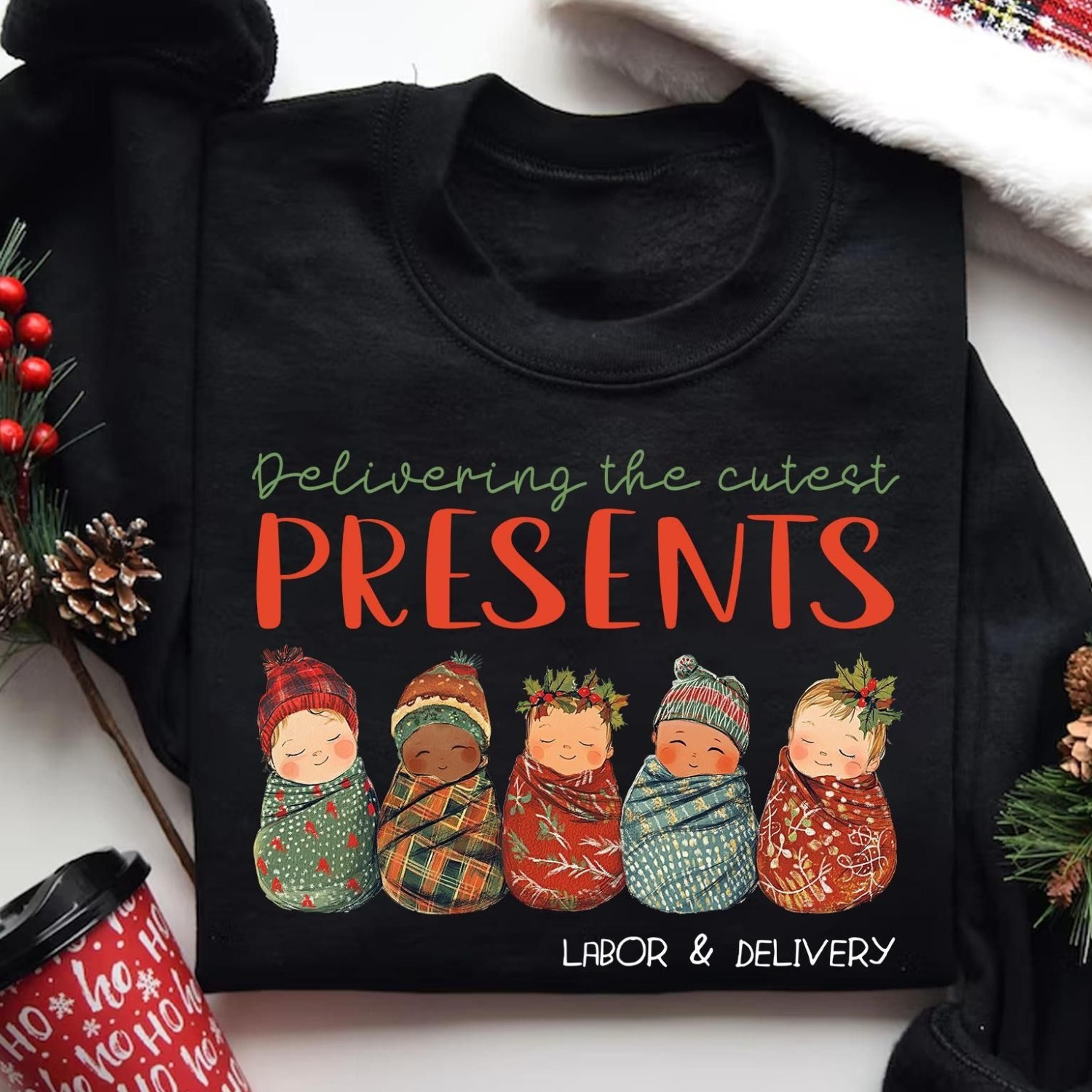 christmas baby presents delivery nurse shirt