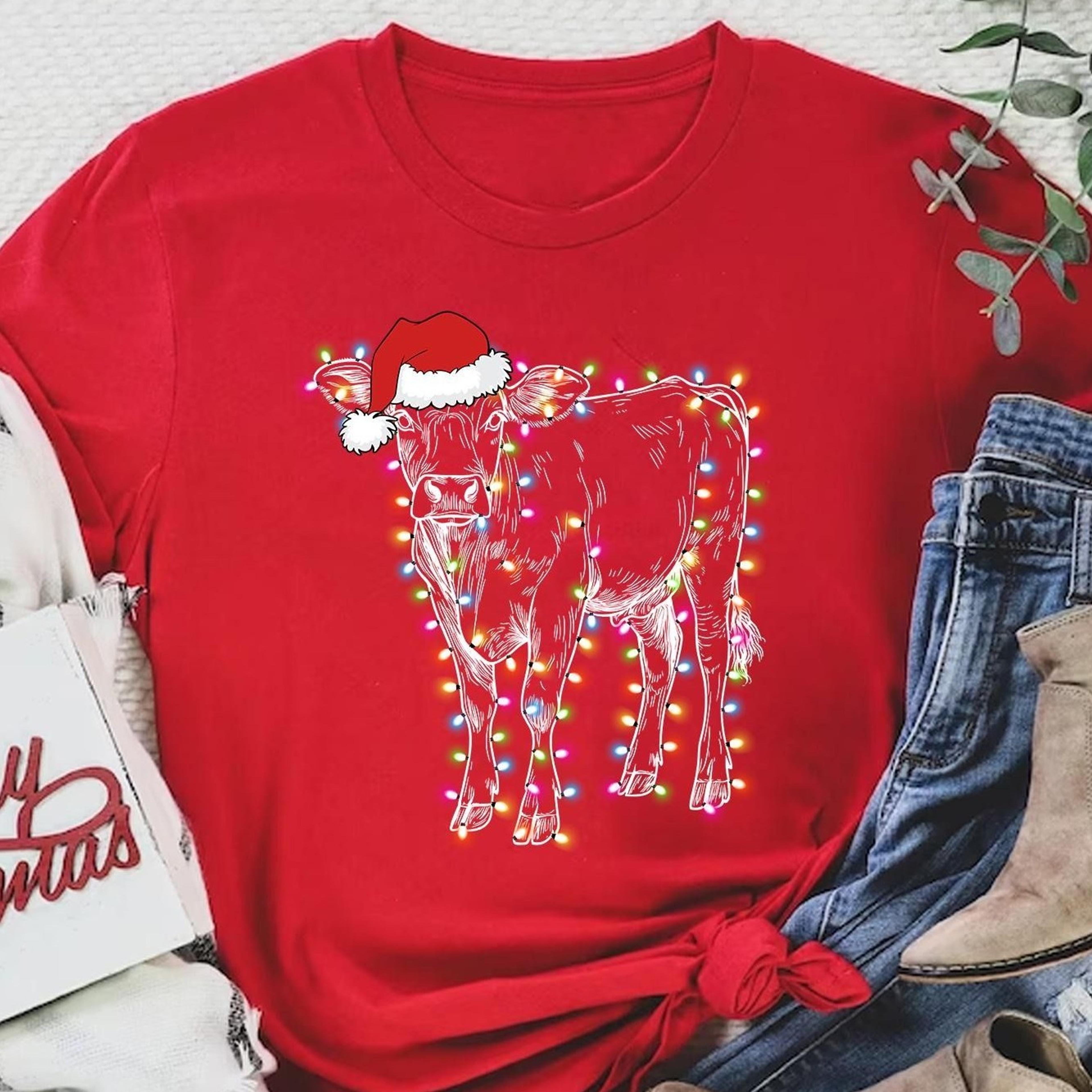 funny christmas cow shirt holiday heifer tee, farm animal xmas gift