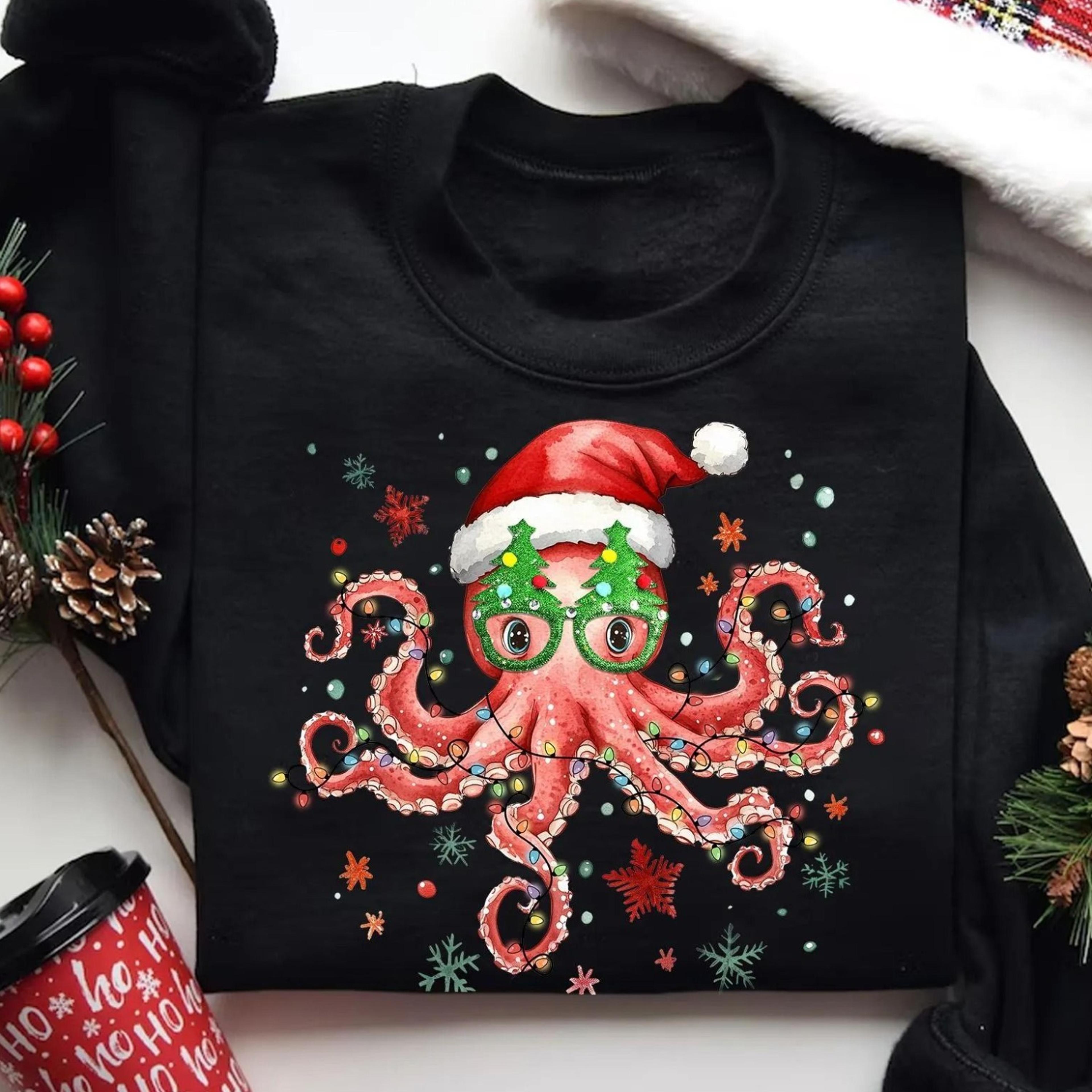 octopus christmas lights unisex shirt, cute holiday tee